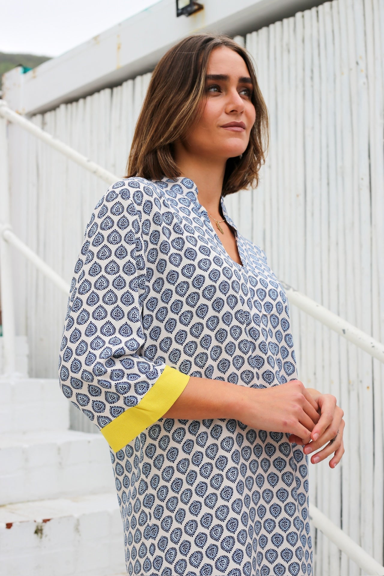 Constance Dress Blue & Ivory