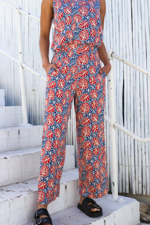 Luna Pants Coral & Navy