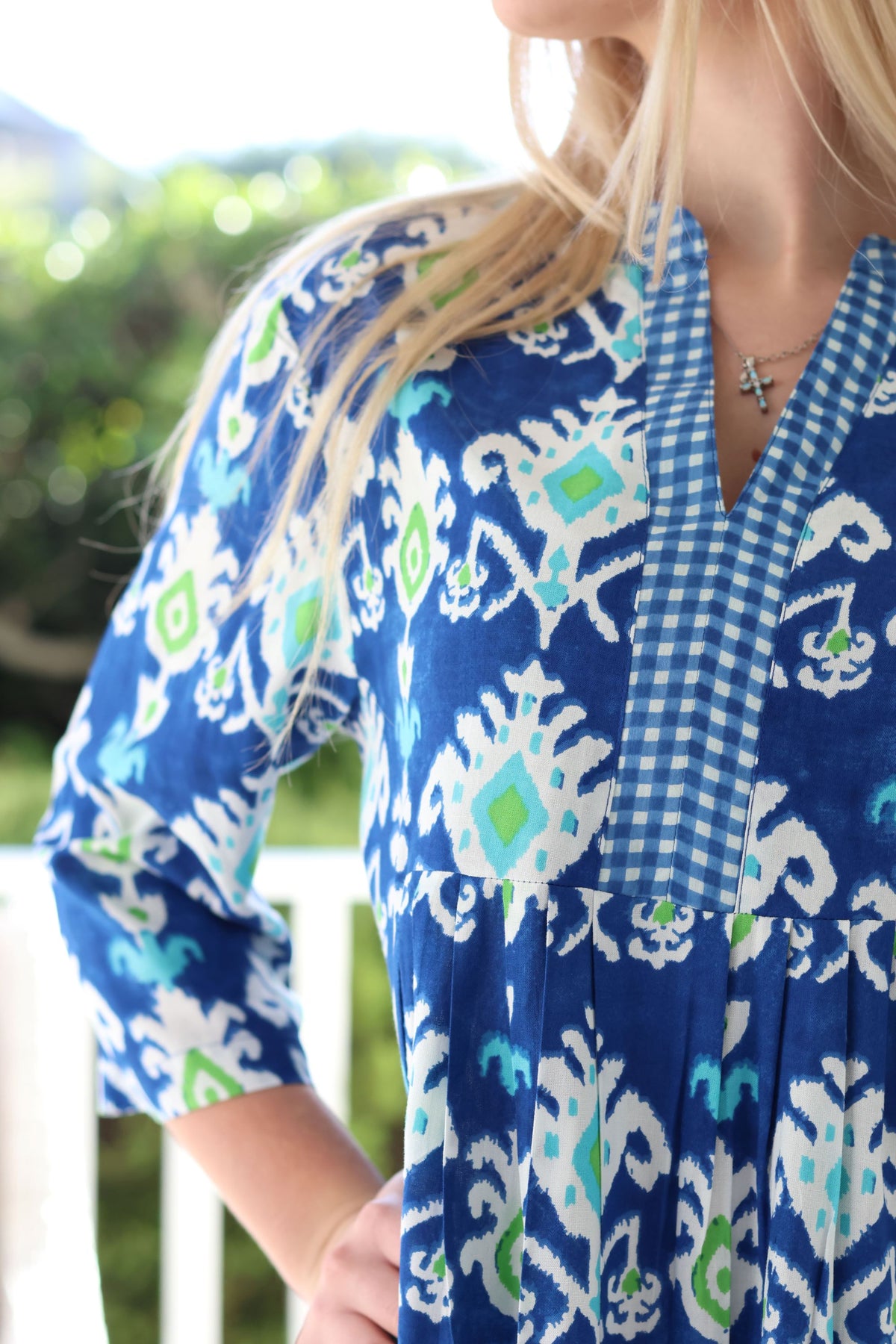 Front Pleat Dress Blue/Gingham