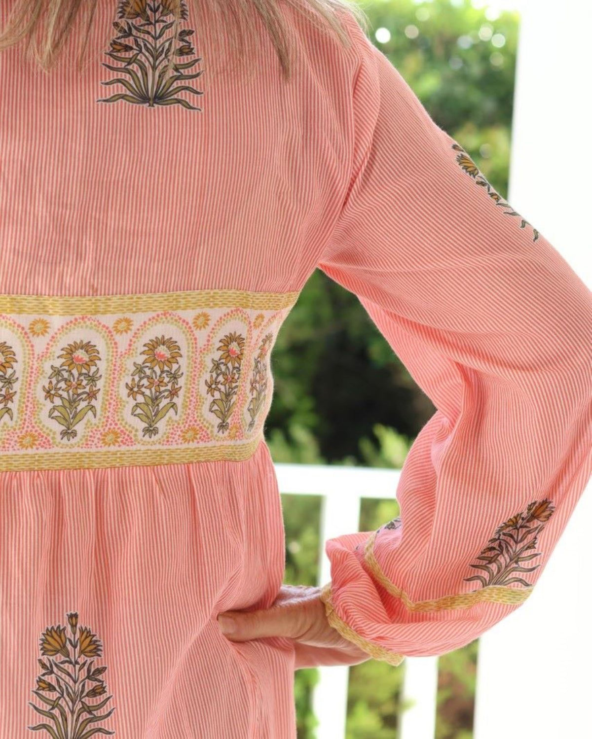 Kaftan Dress Pink Daisy Stripe