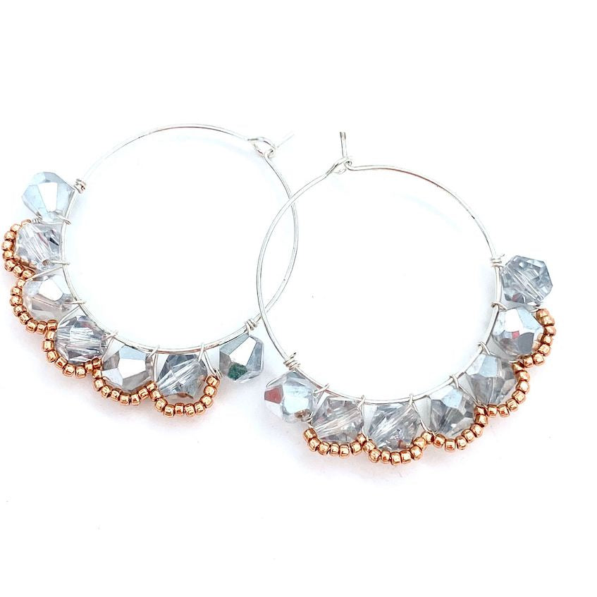 3/4 Silver Crystal Hoops & Seed Beads