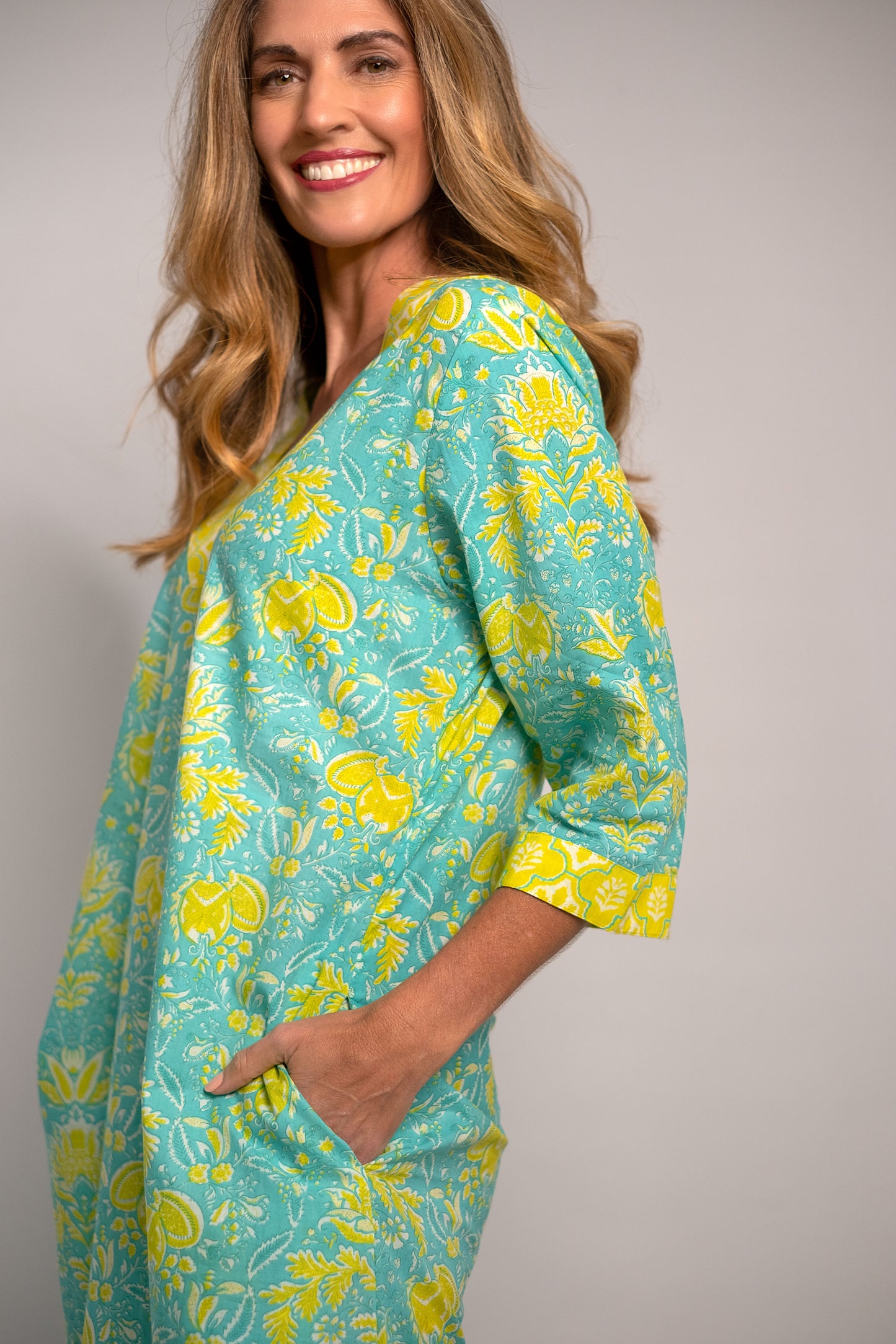V-neck Tunic Turquoise & Lime