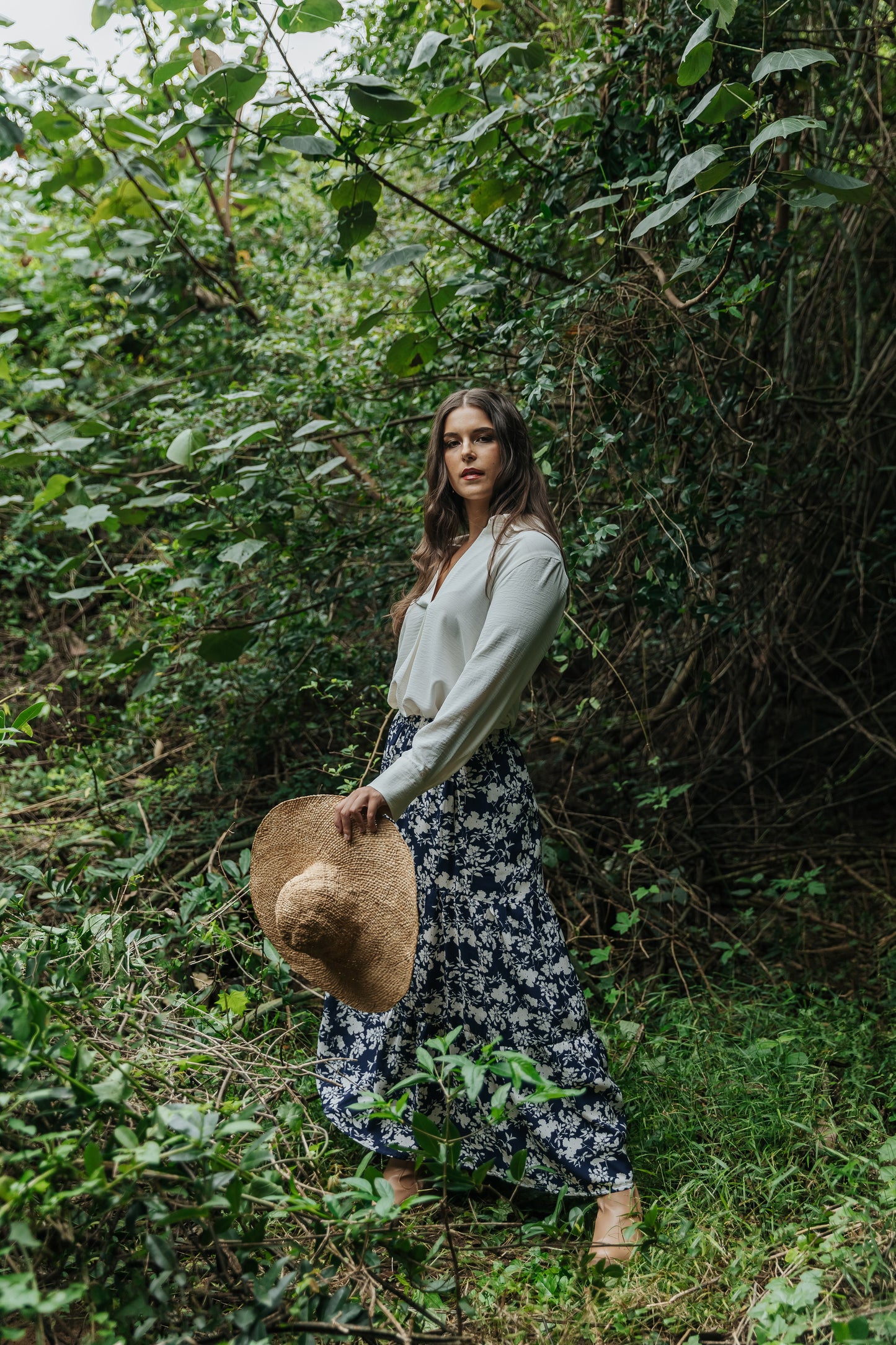 Gypsy Skirt Navy Ivory Floral Silhouette