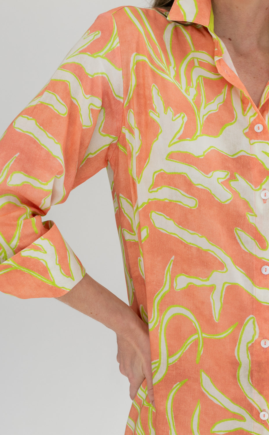 Evie Dress Lime Coral Print