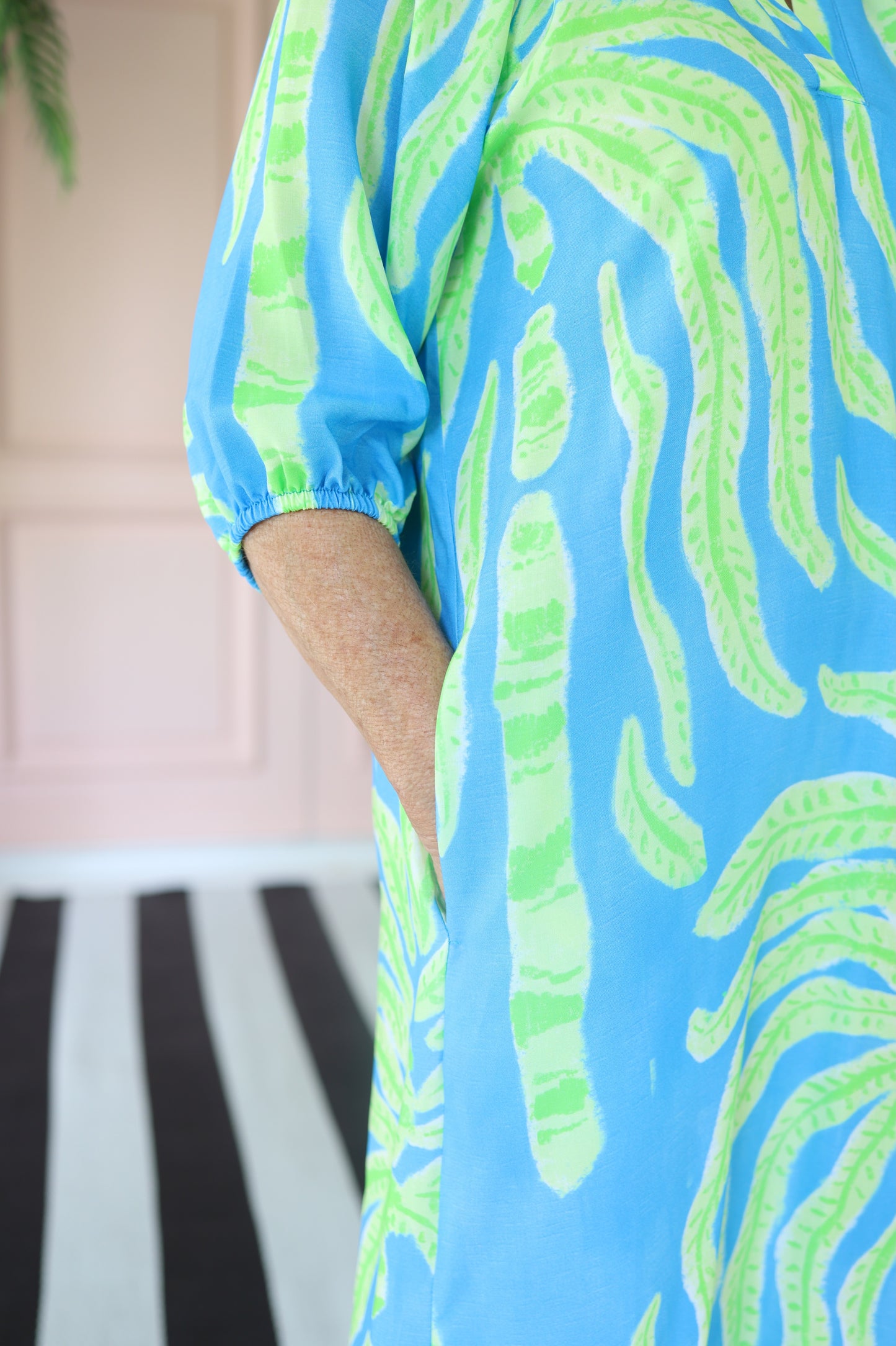 Bianca Raglan Dress Turquoise Palm