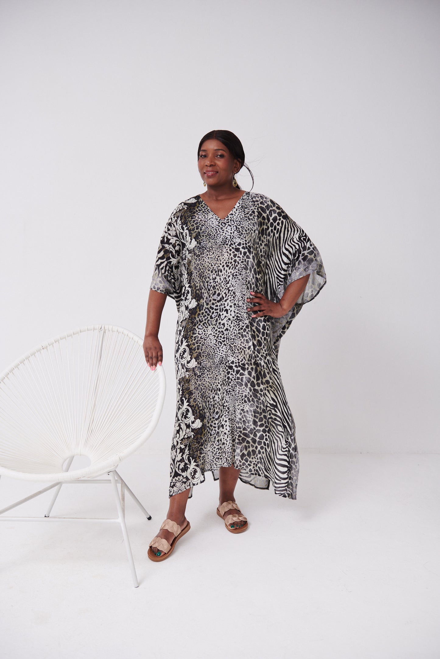 Resort Kaftan Animal Linear Khaki