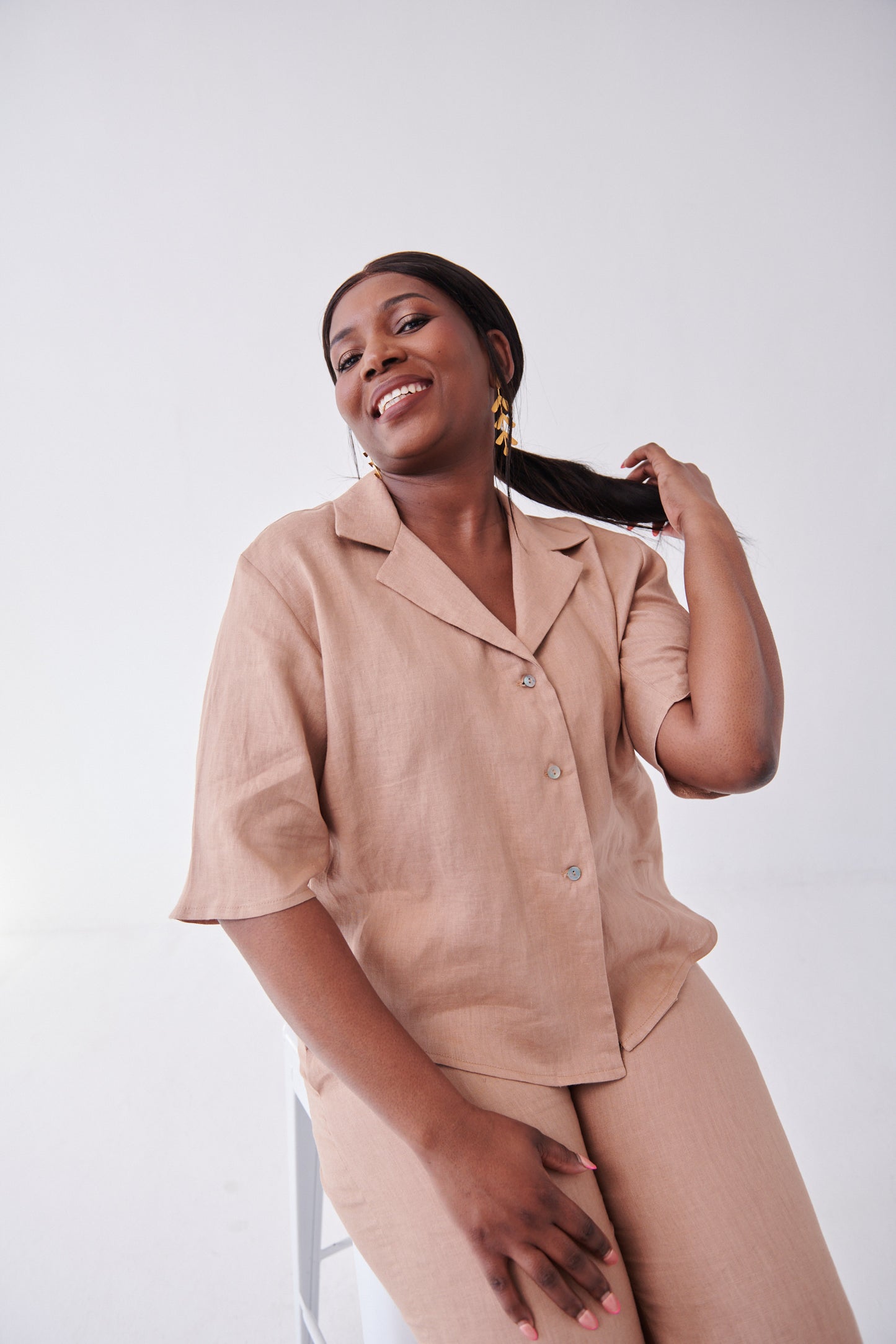 Button Boxy Top Latte