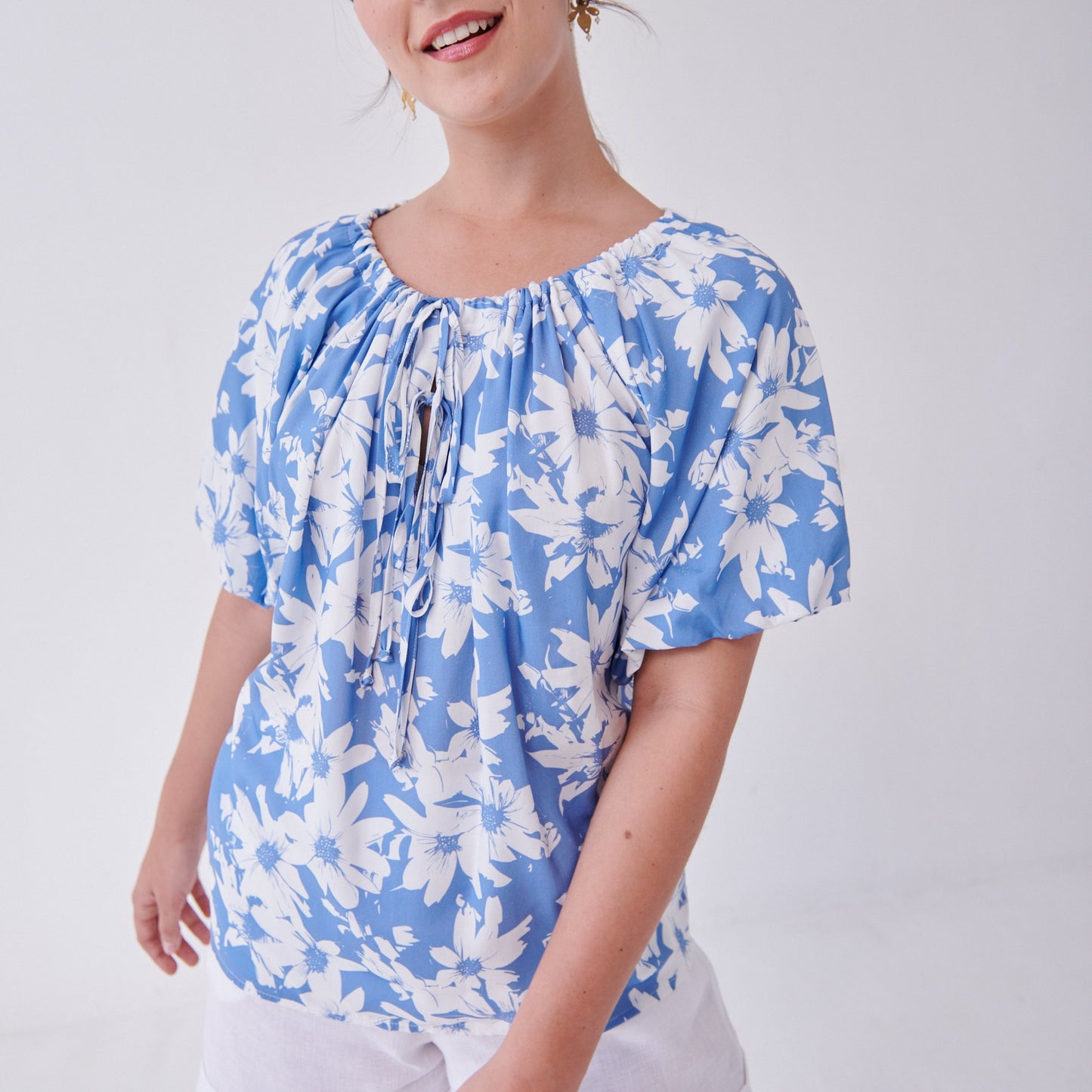 Tiggy Tie Top Floral Streak Bluebell