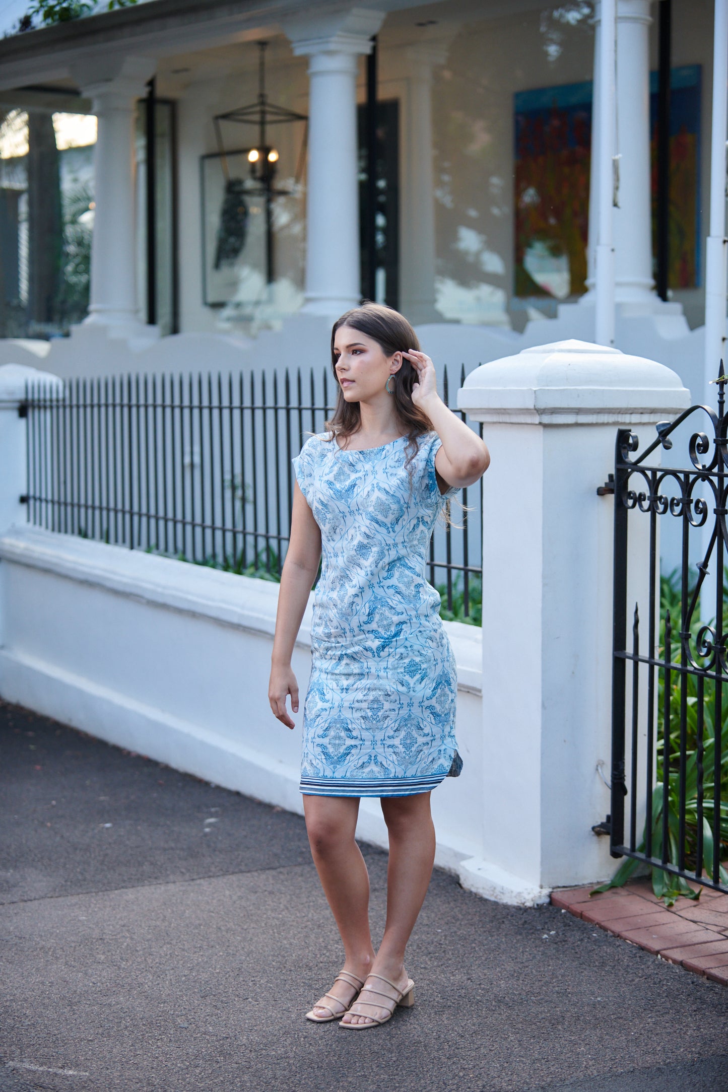 Lily Dress Damask Blue