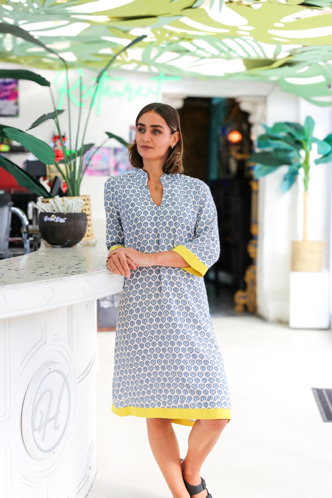 Constance Dress Blue & Ivory