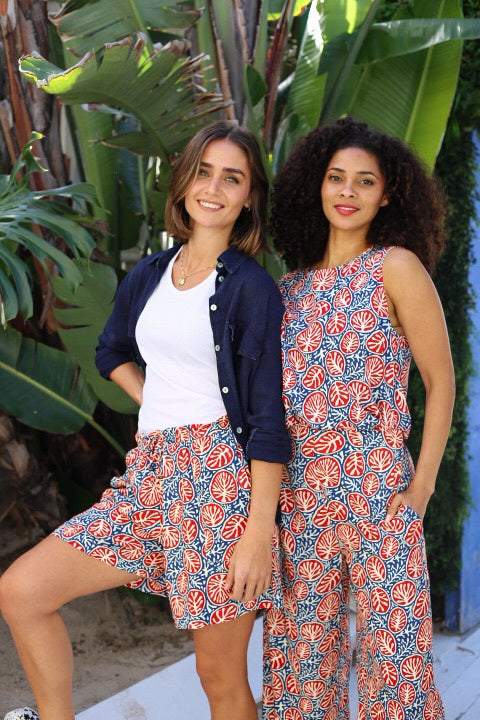 Luna Pants Coral & Navy