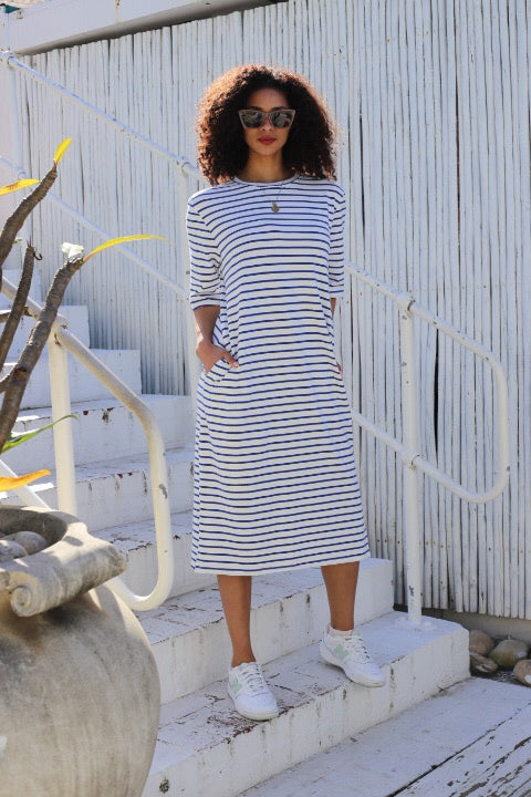 To The Tee Dress Blue & White