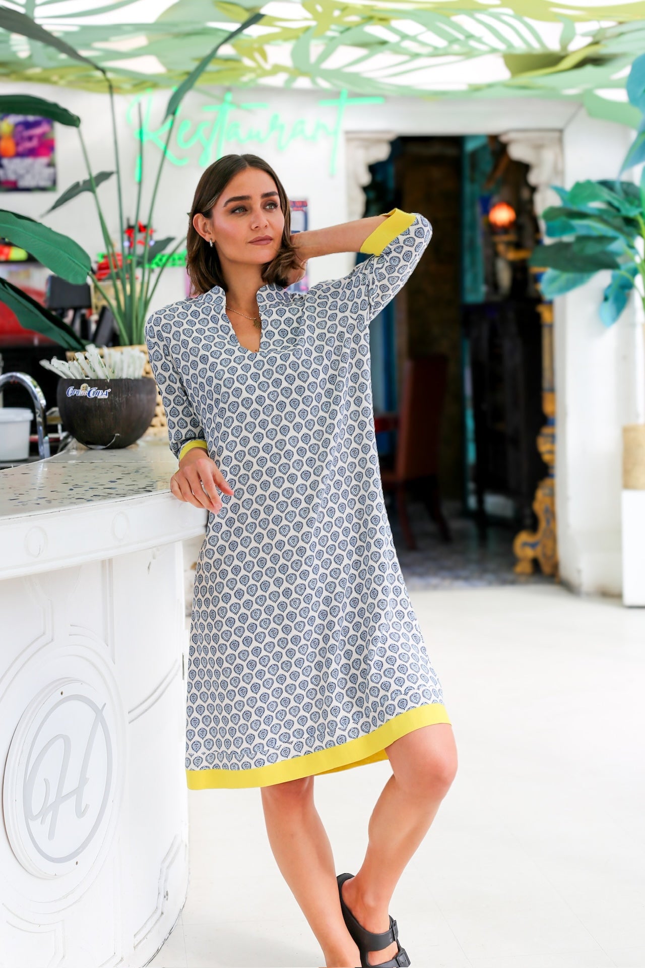 Constance Dress Blue & Ivory