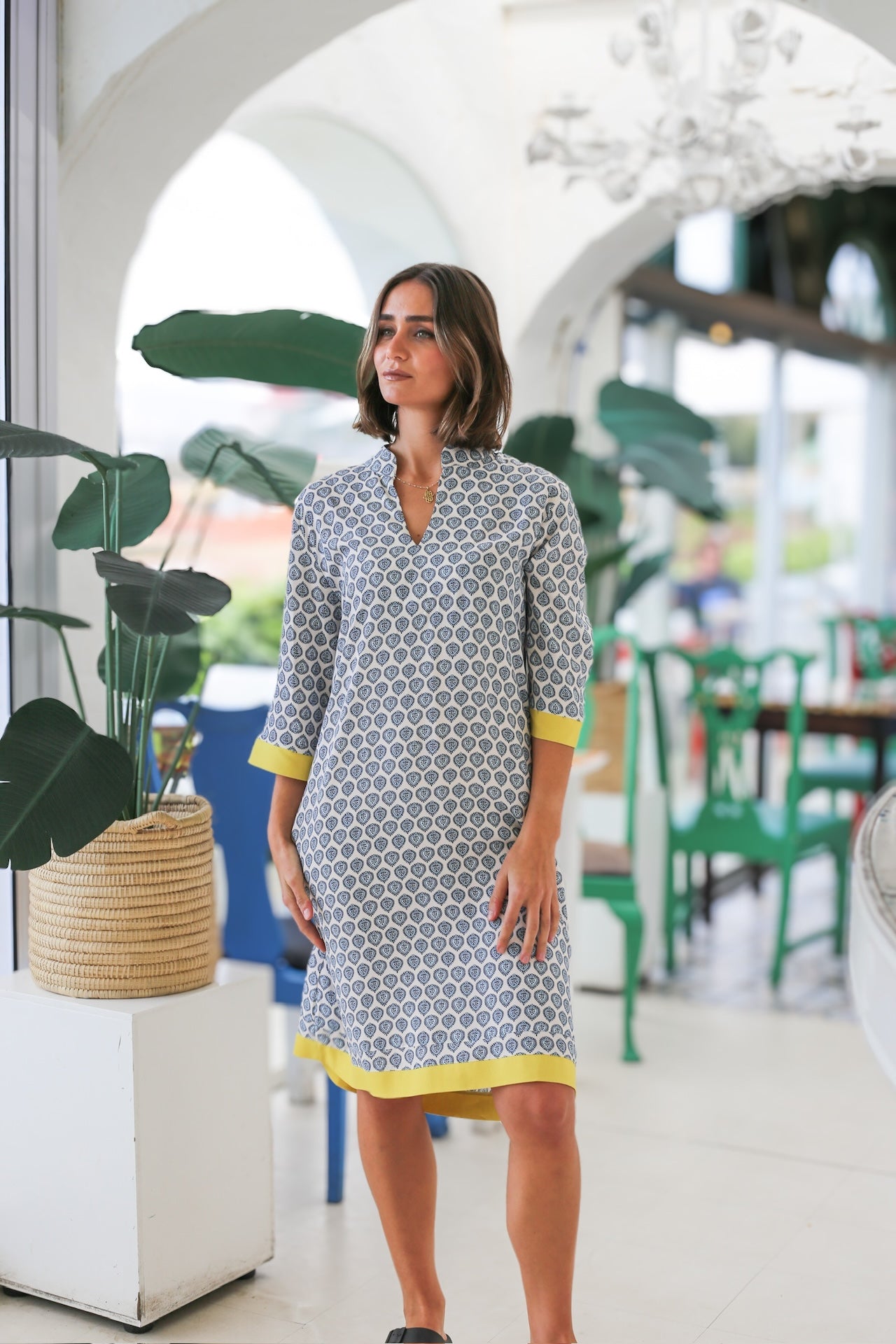 Constance Dress Blue & Ivory