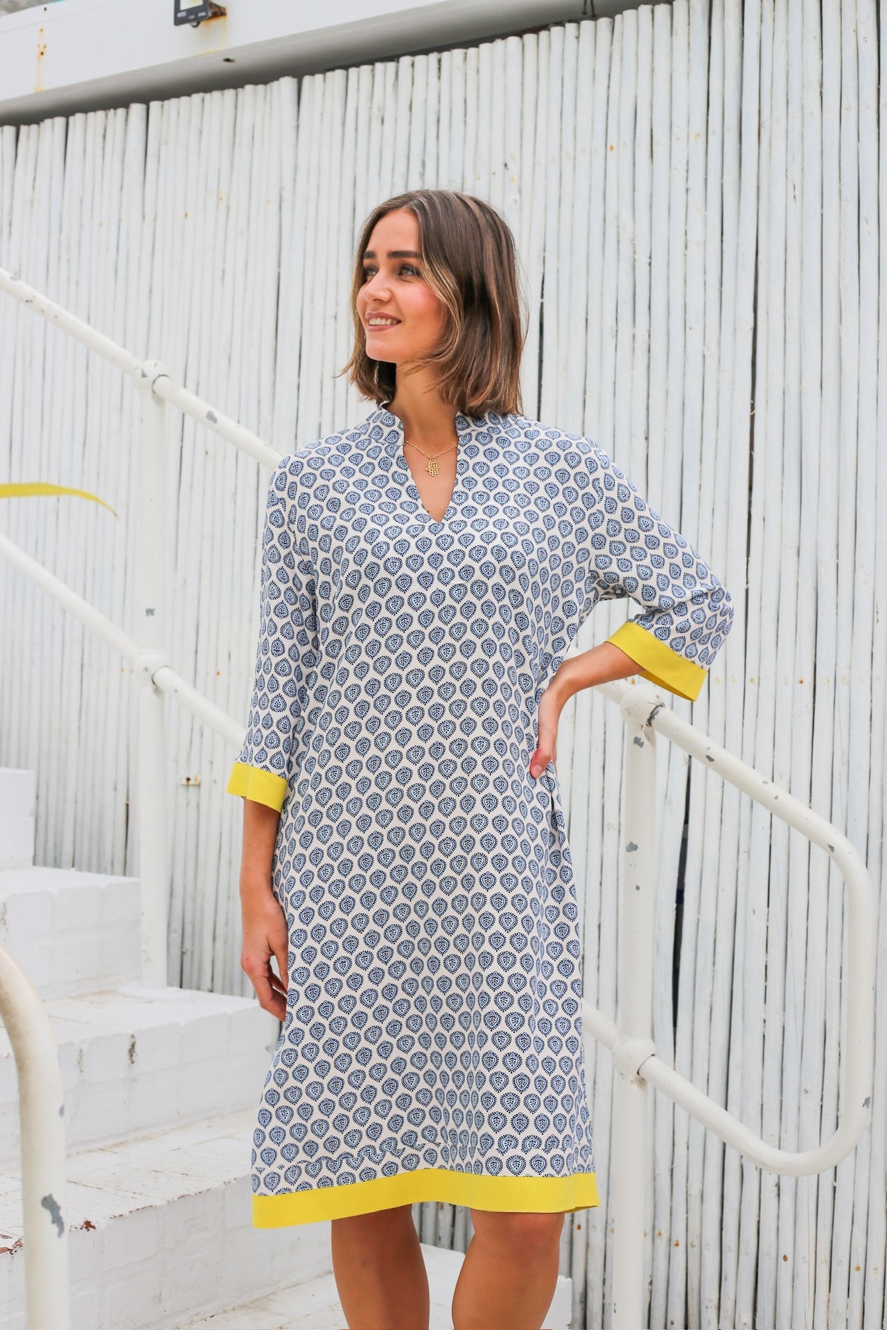 Constance Dress Blue & Ivory