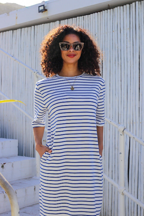 To The Tee Dress Blue & White