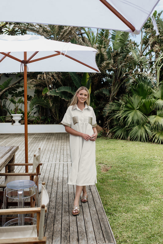 Devi Collar Dress Cream & Gold