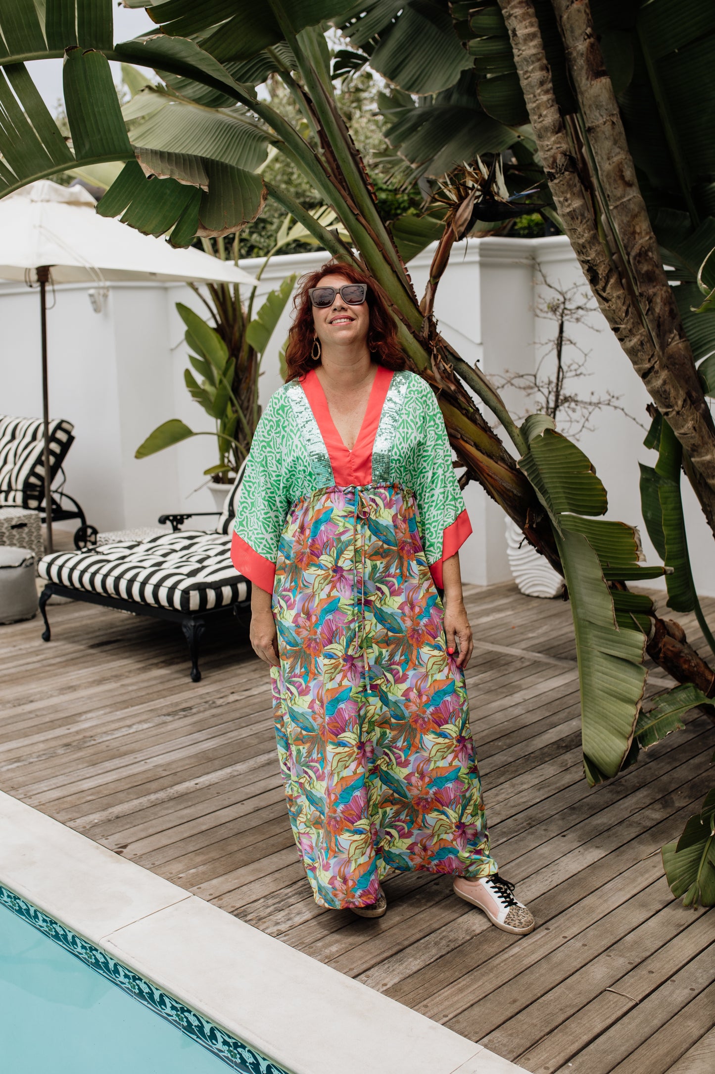 Drawstring Kaftan Dress Turquoise Sequin