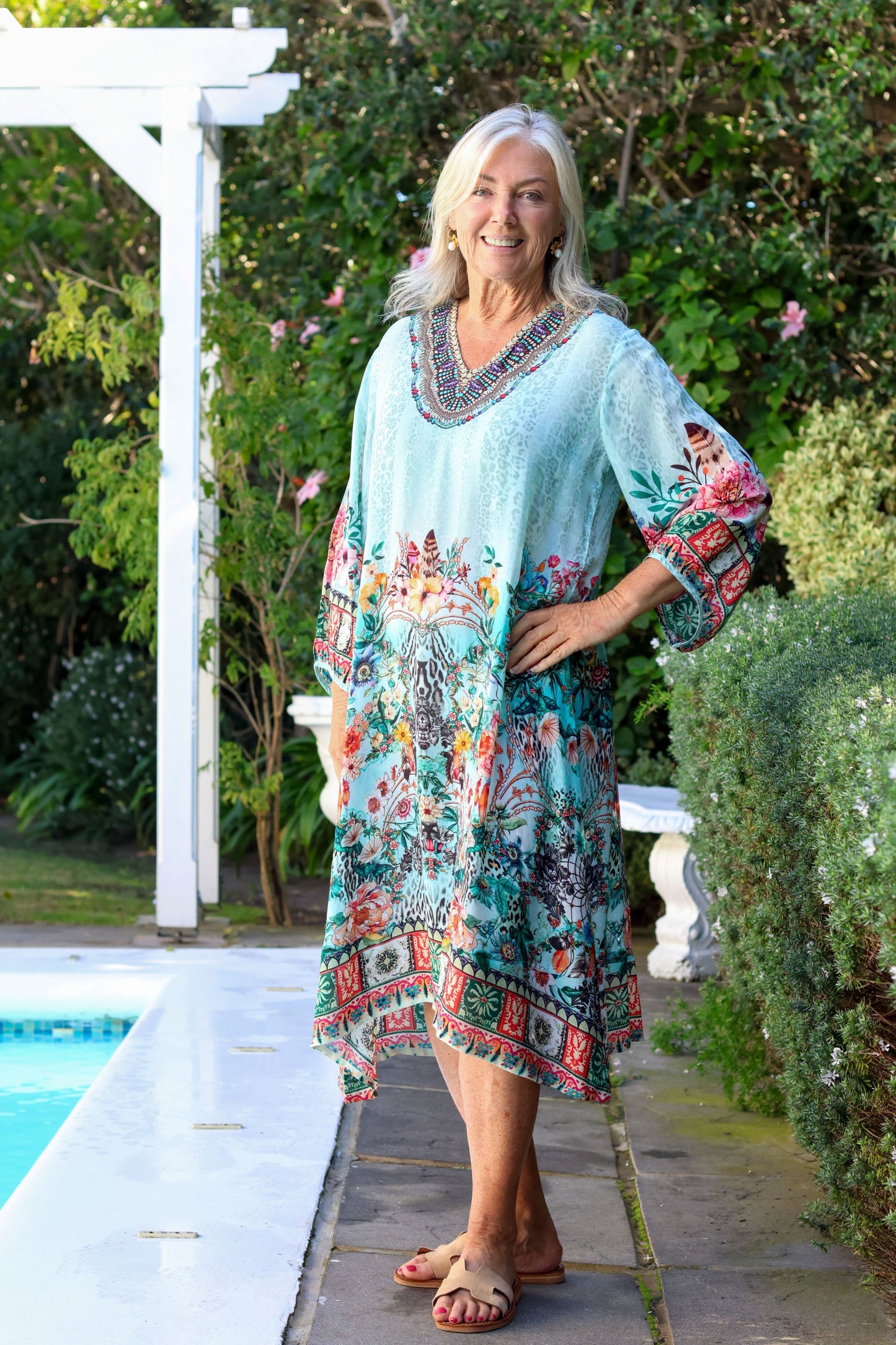 Plett V Neck Dress Turquoise Jewel