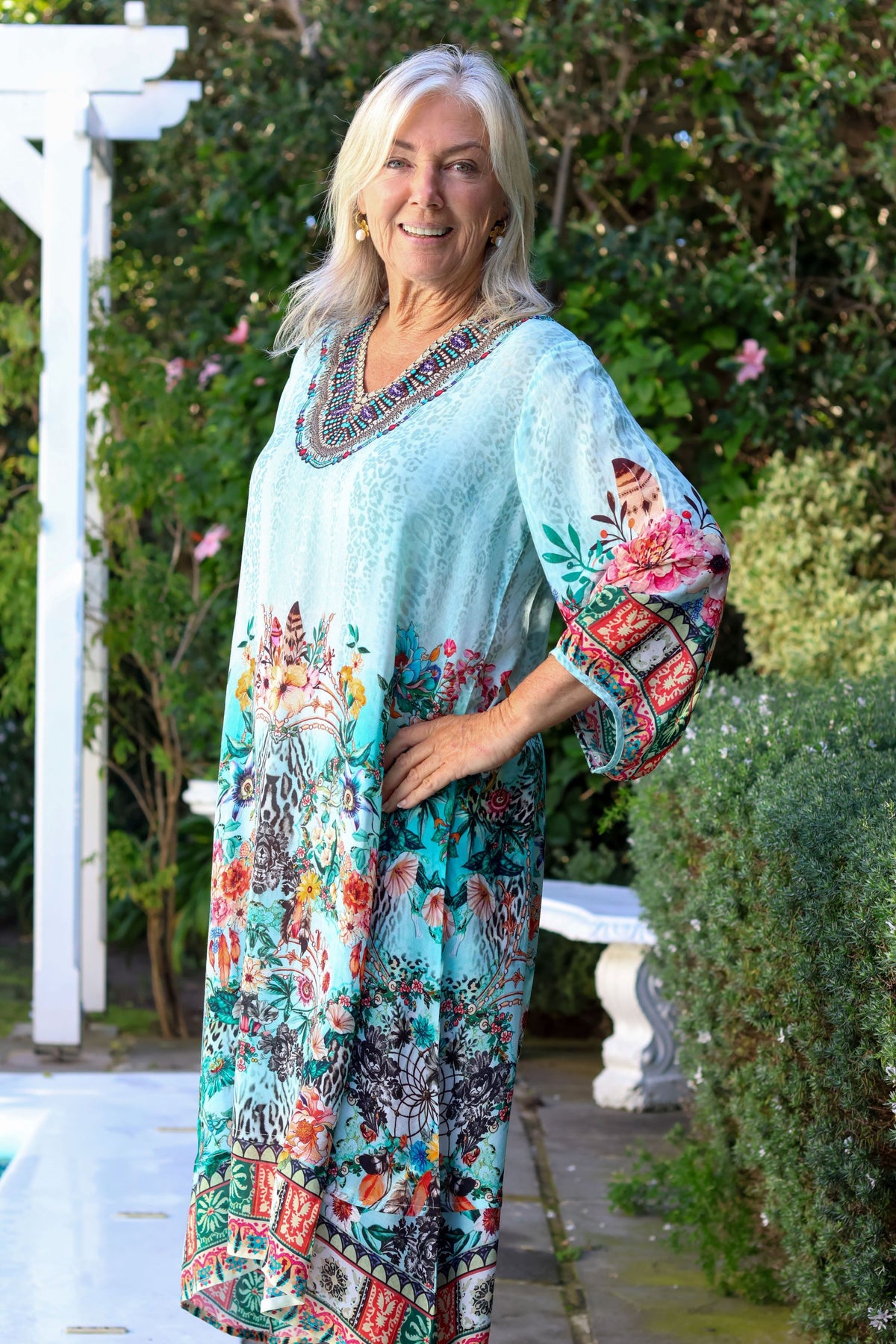 Plett V Neck Dress Turquoise Jewel