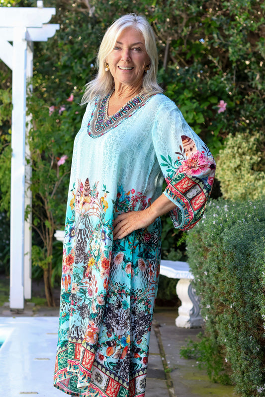 Plett V Neck Dress Turquoise Jewel