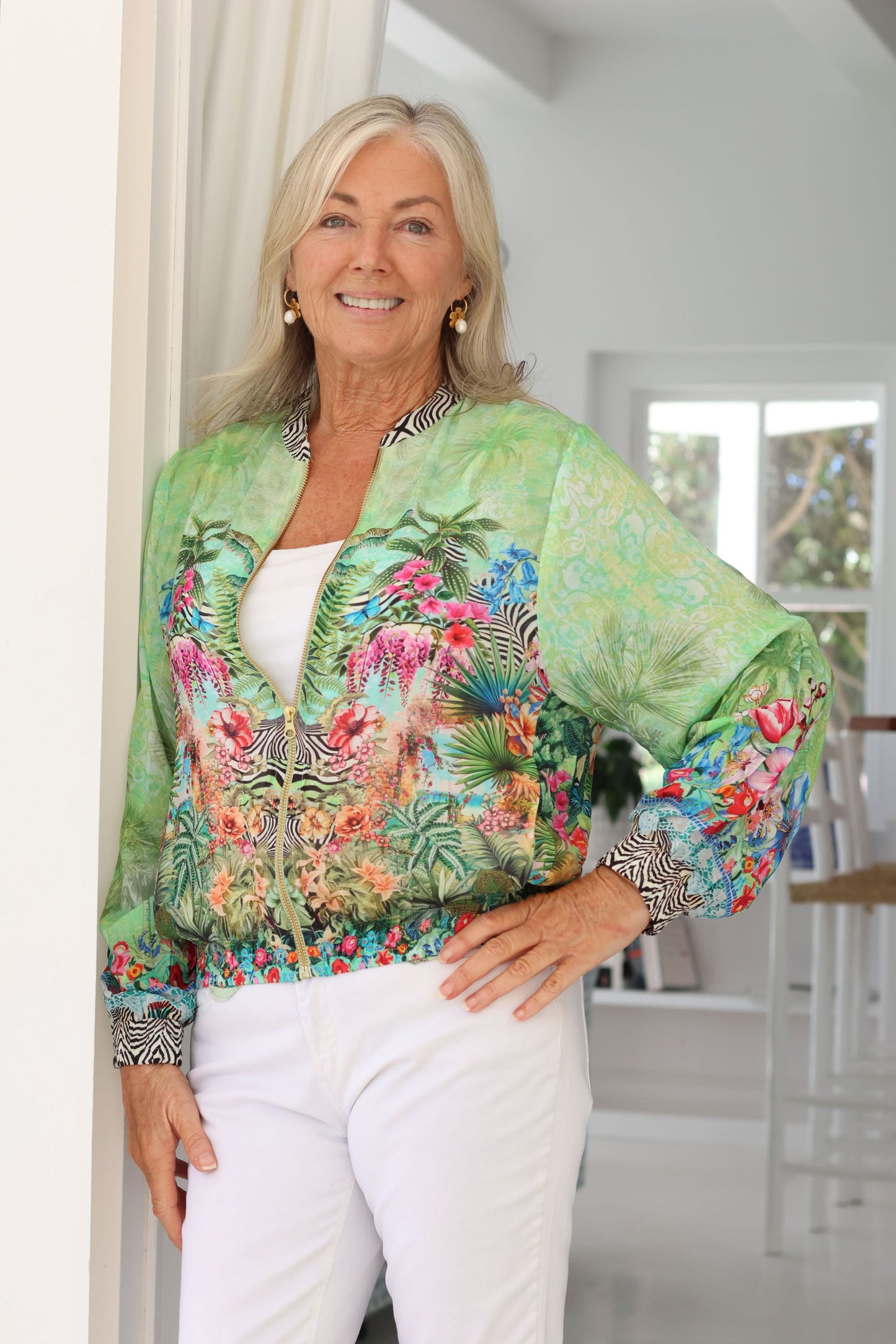 Bomber Jacket Green Tropical