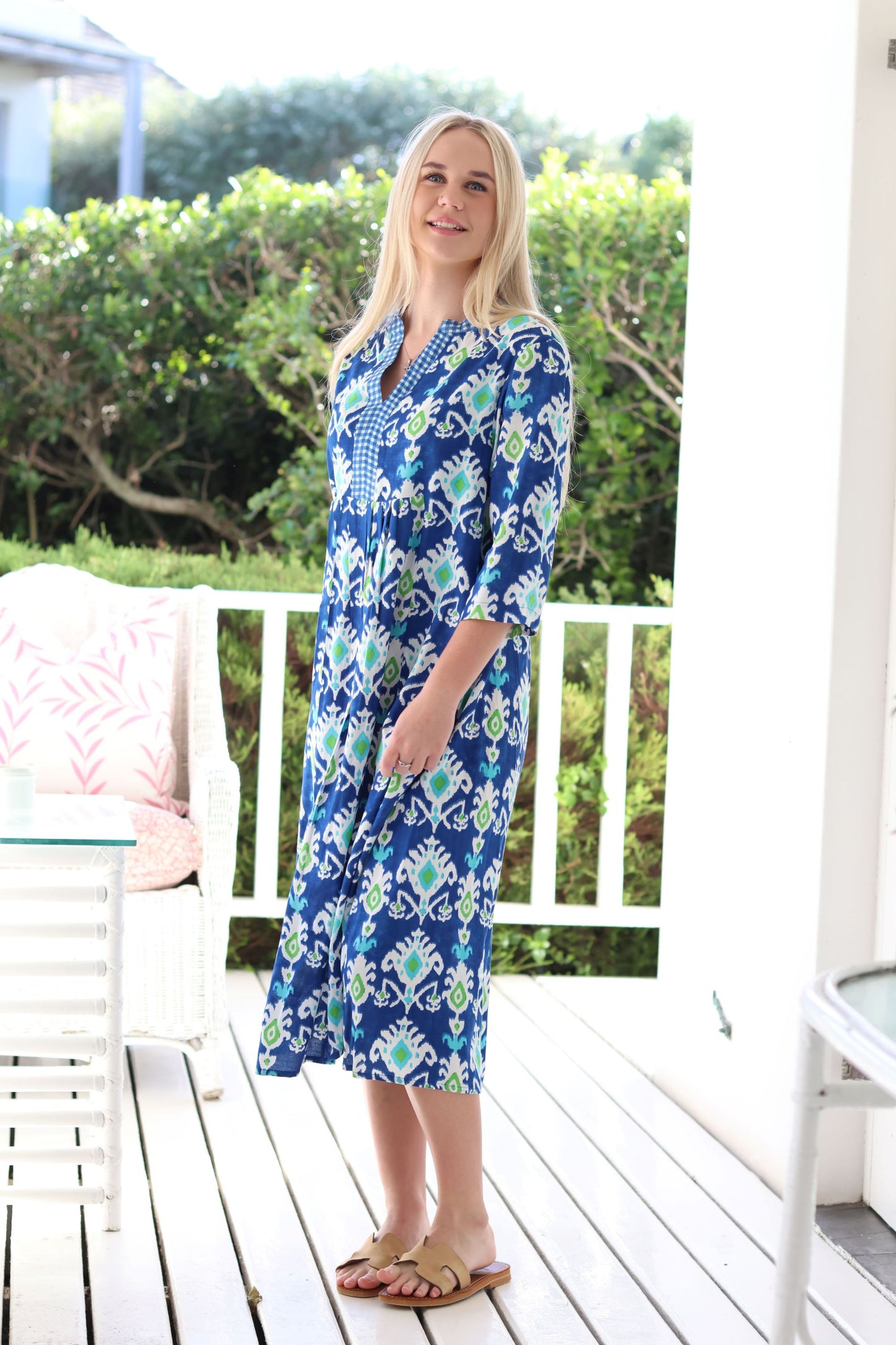 Front Pleat Dress Blue/Gingham