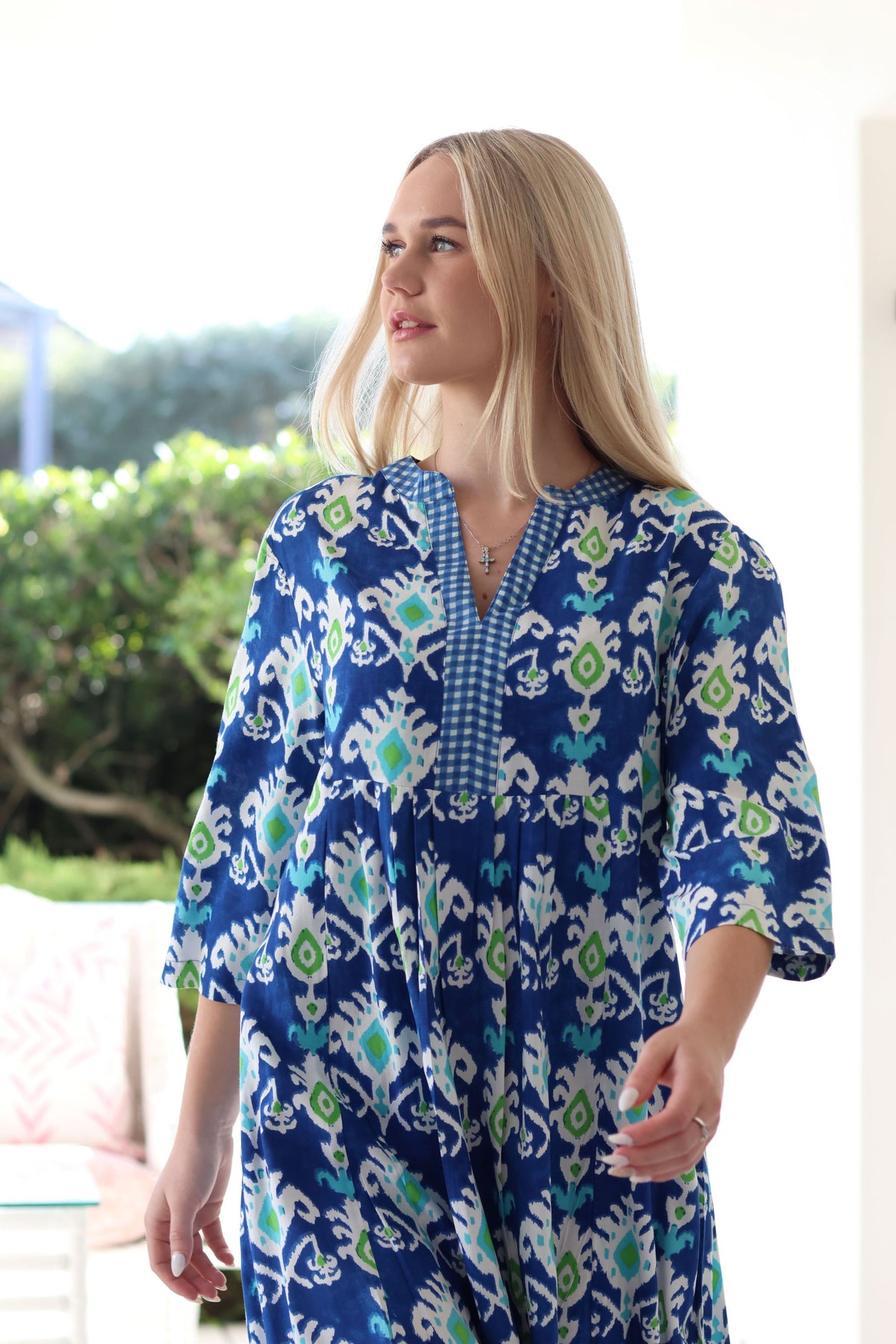 Front Pleat Dress Blue/Gingham