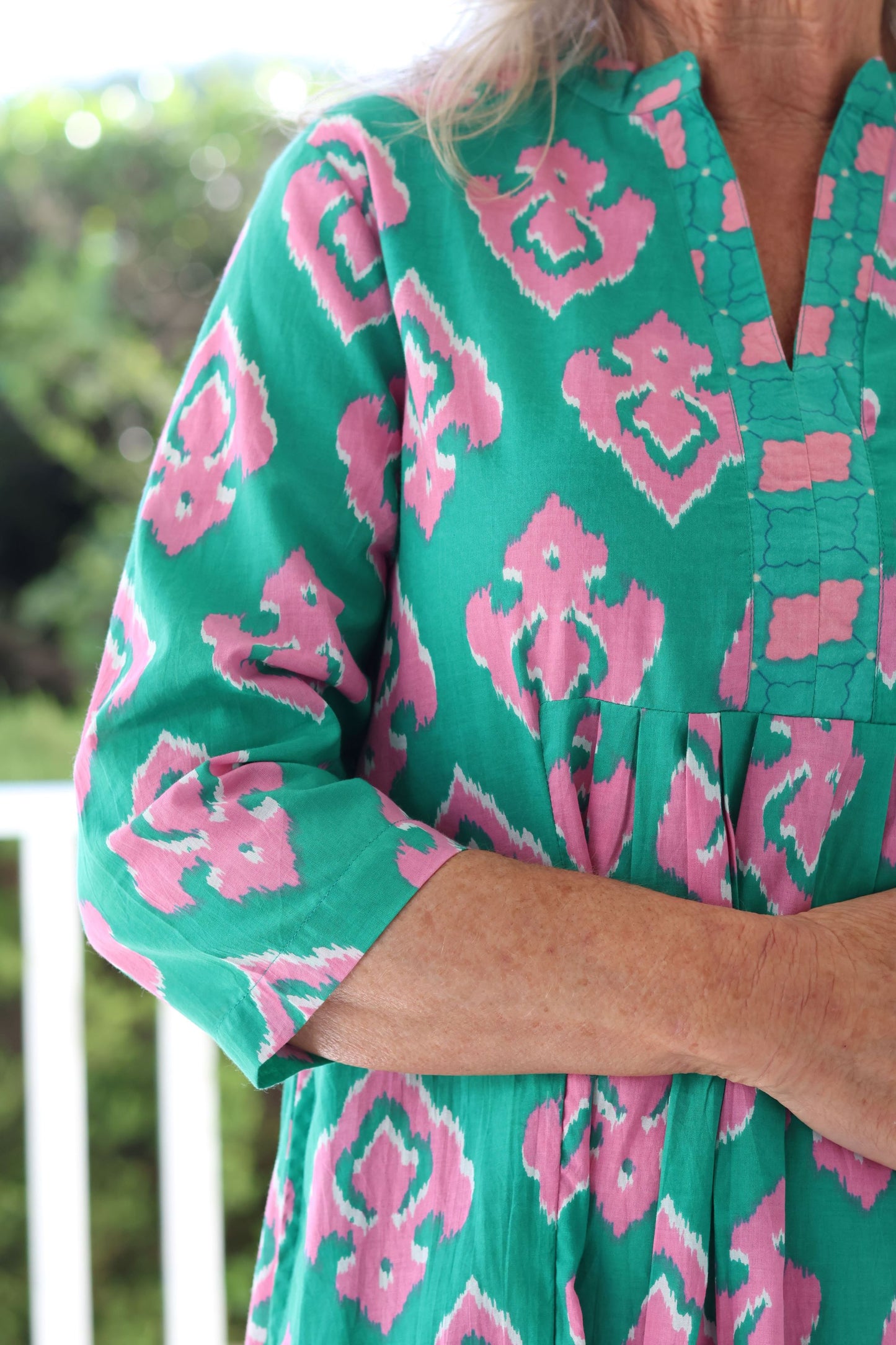 Front Pleat Dress Green/Pink