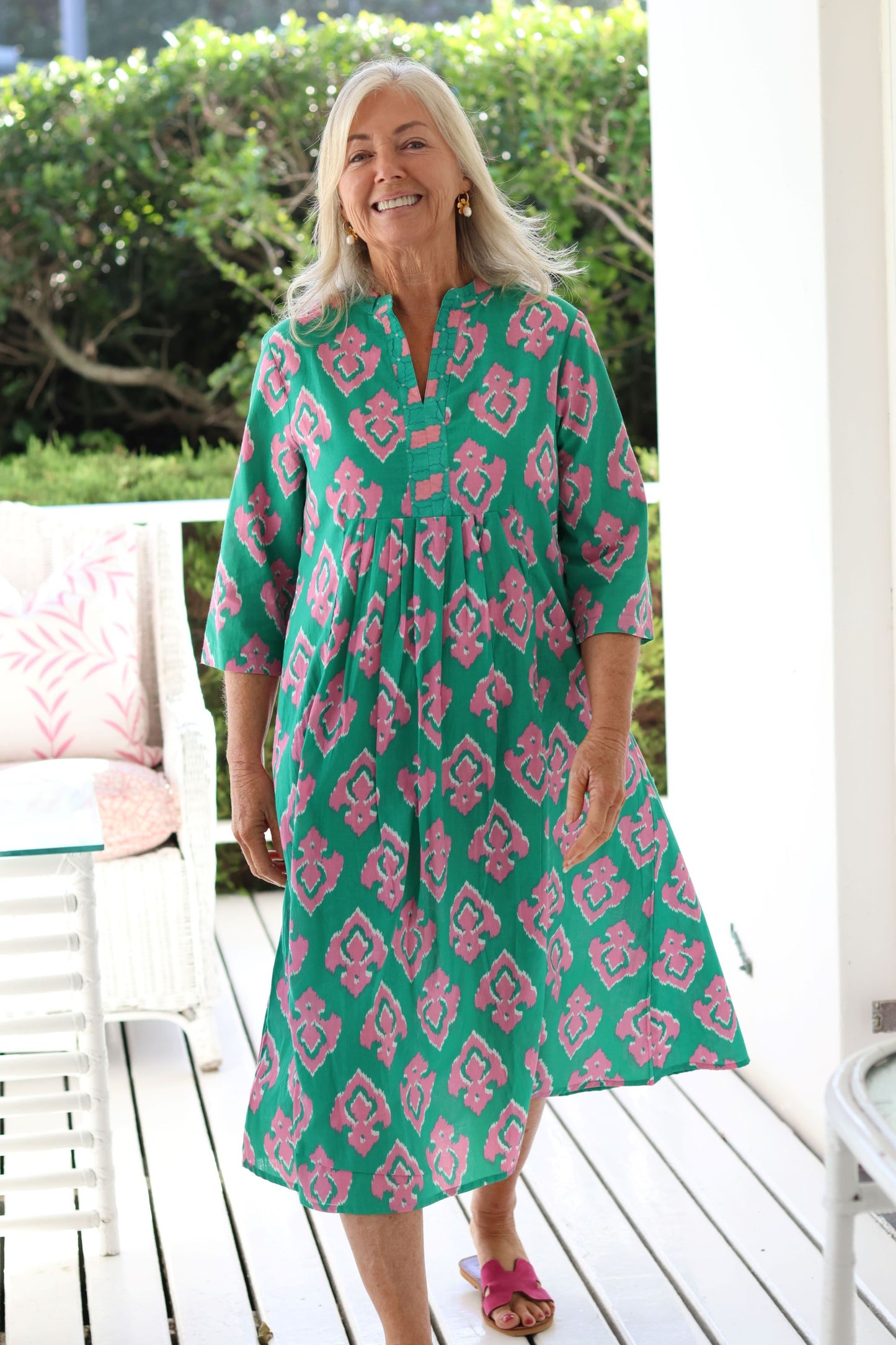 Front Pleat Dress Green/Pink