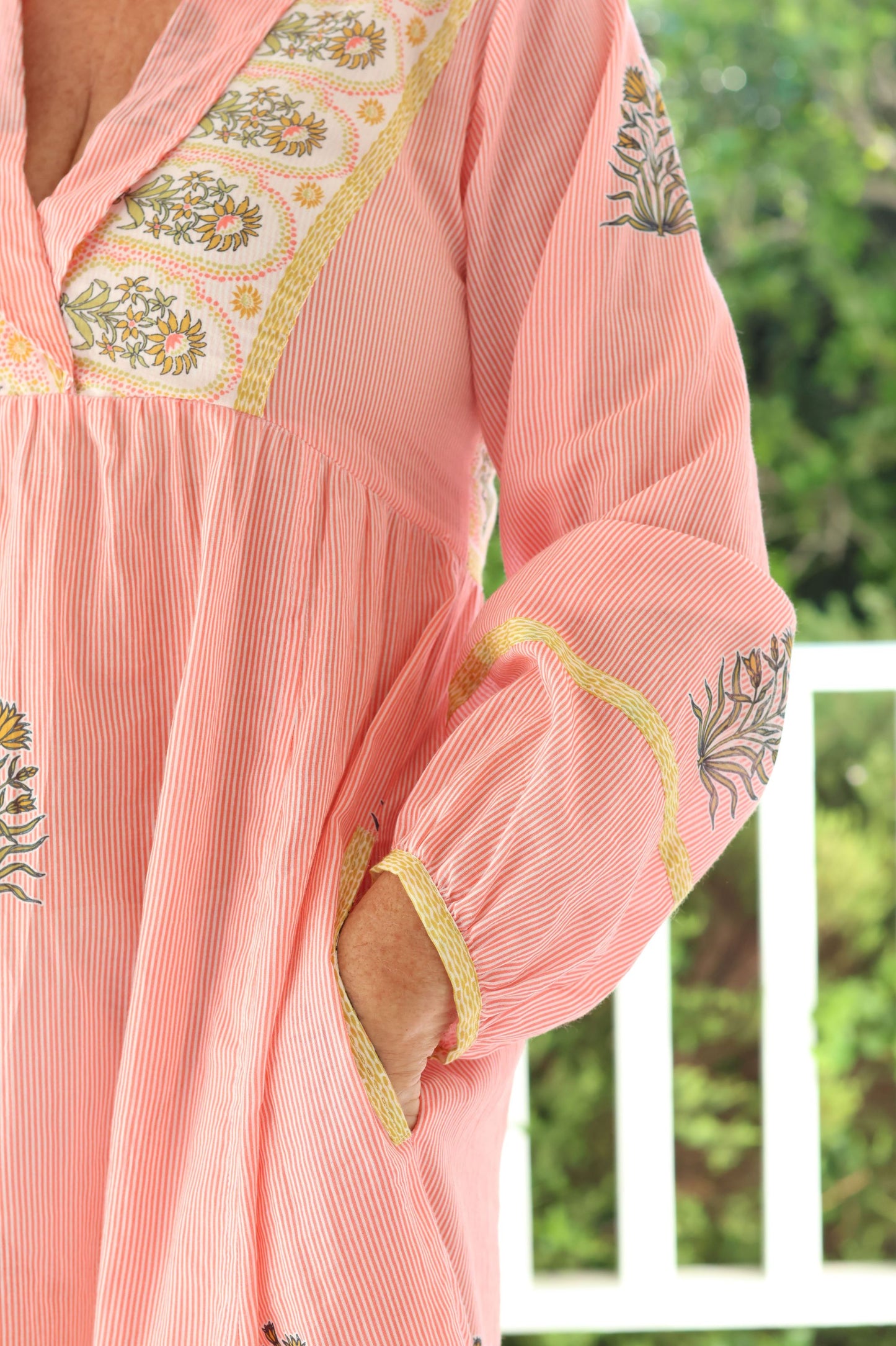 Kaftan Dress Pink Daisy Stripe