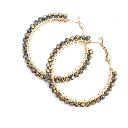 Large 3/4 Gold Crystal Hoops