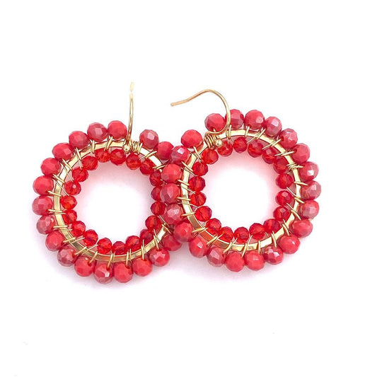 Burnt Coral Double Beaded Hoops