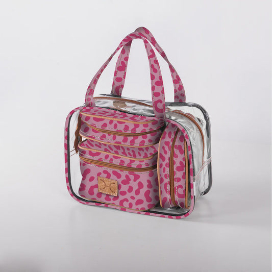 Cosmetic Maxi Bag Set Pink Animal Print