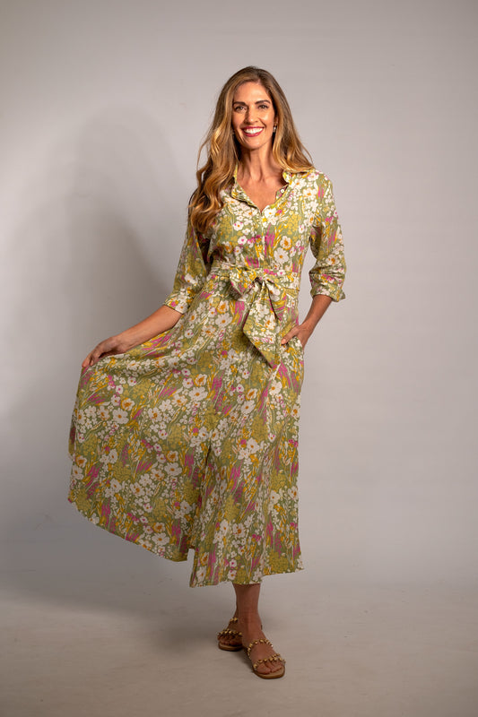 Marigold Dress Green and Pink Garden