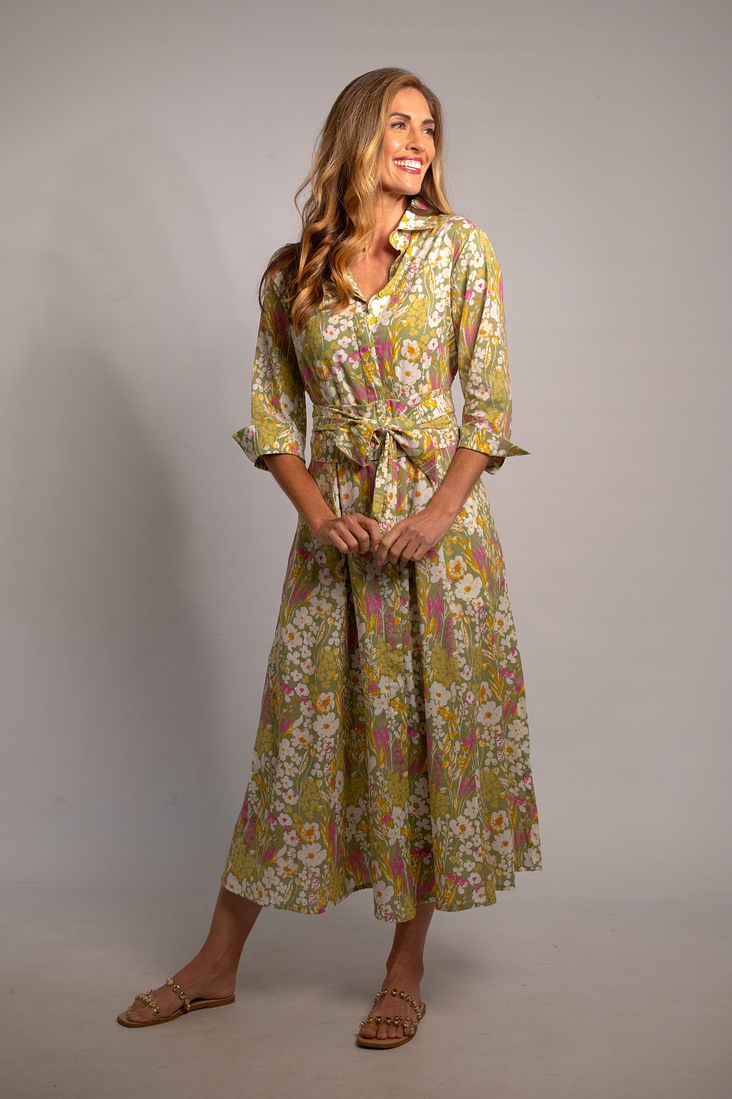 Marigold Dress Green and Pink Garden