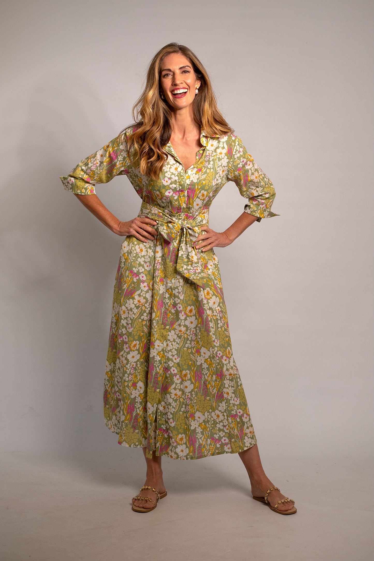 Marigold Dress Green and Pink Garden