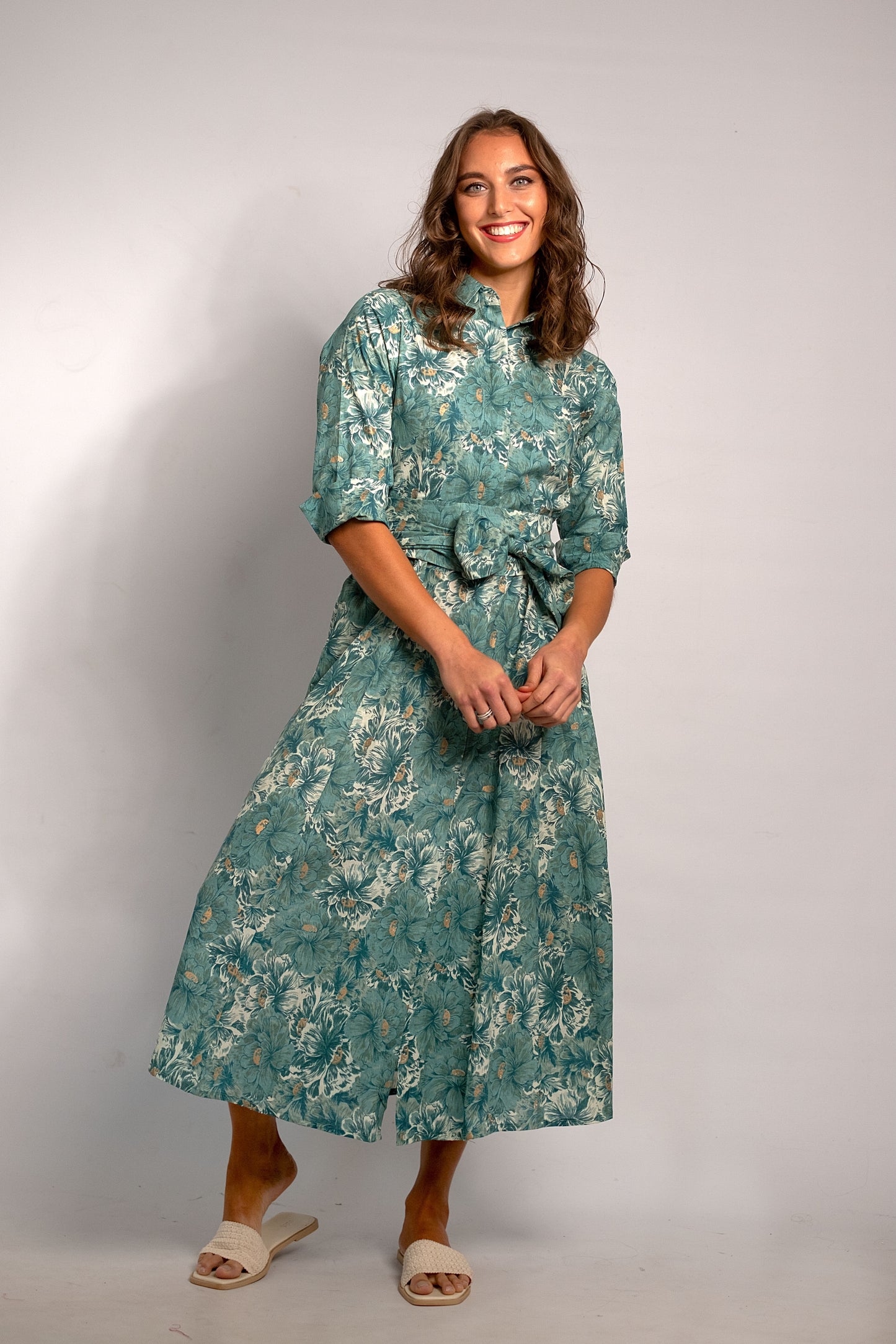 Marigold Dress Teal Flower
