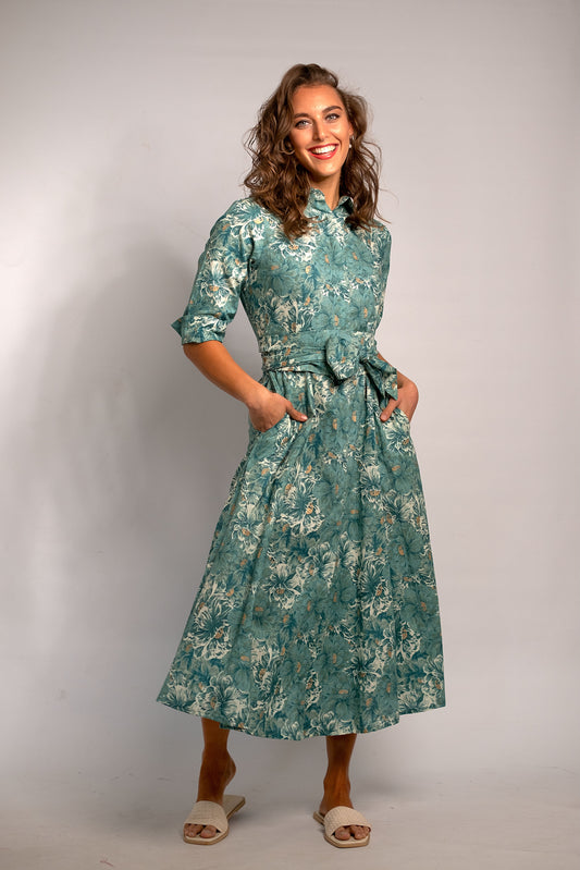 Marigold Dress Teal Flower