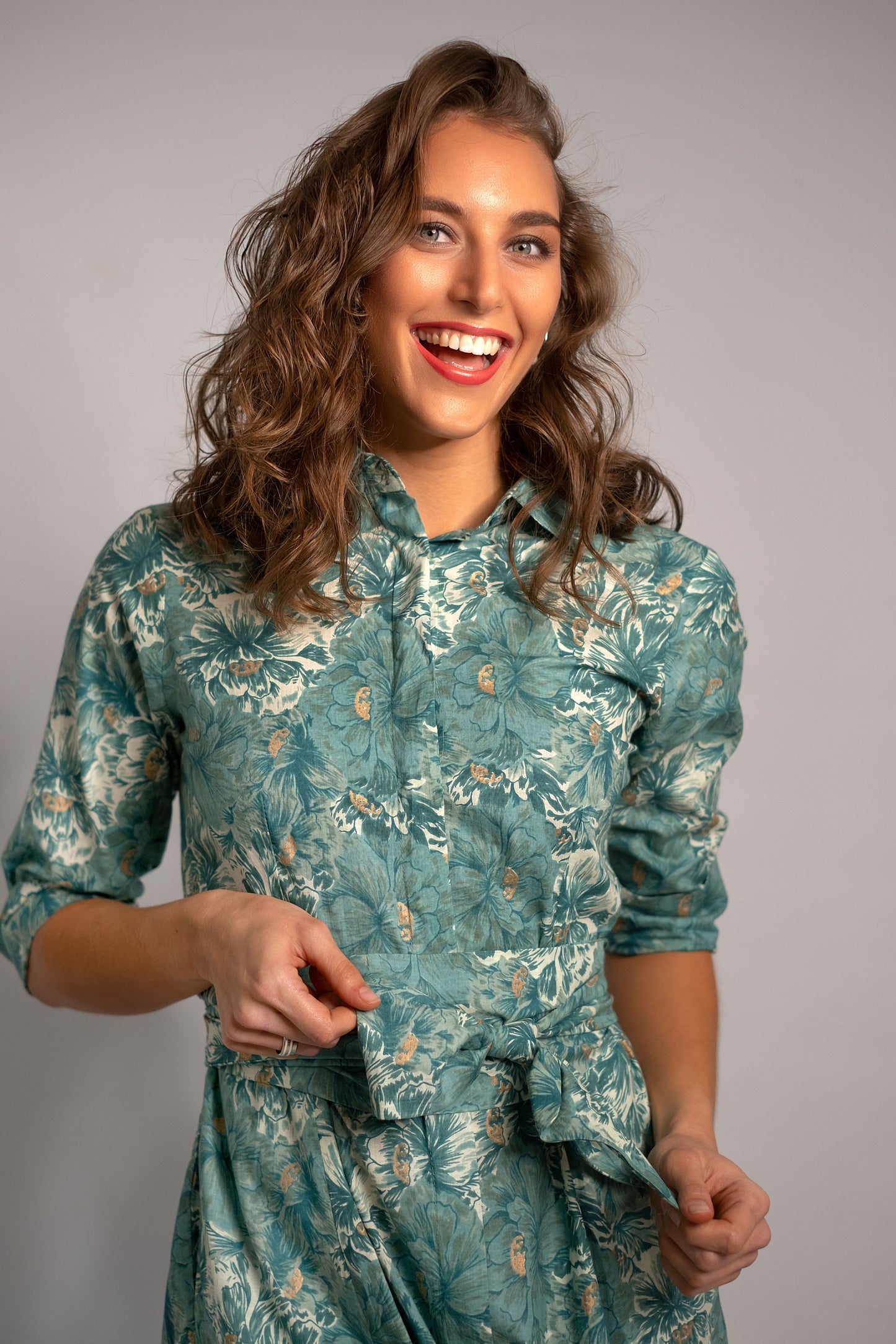 Marigold Dress Teal Flower