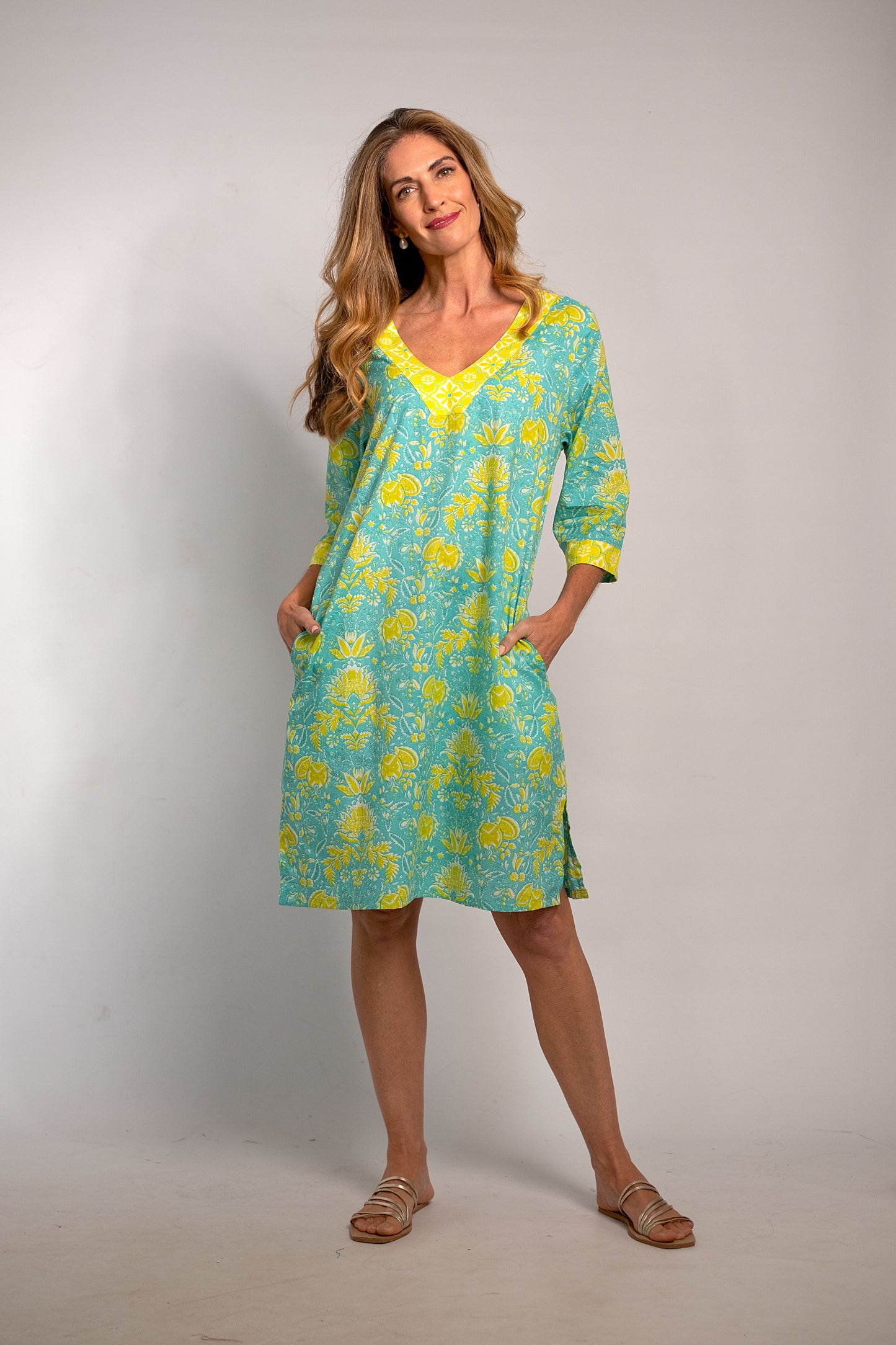 V-neck Tunic Turquoise & Lime