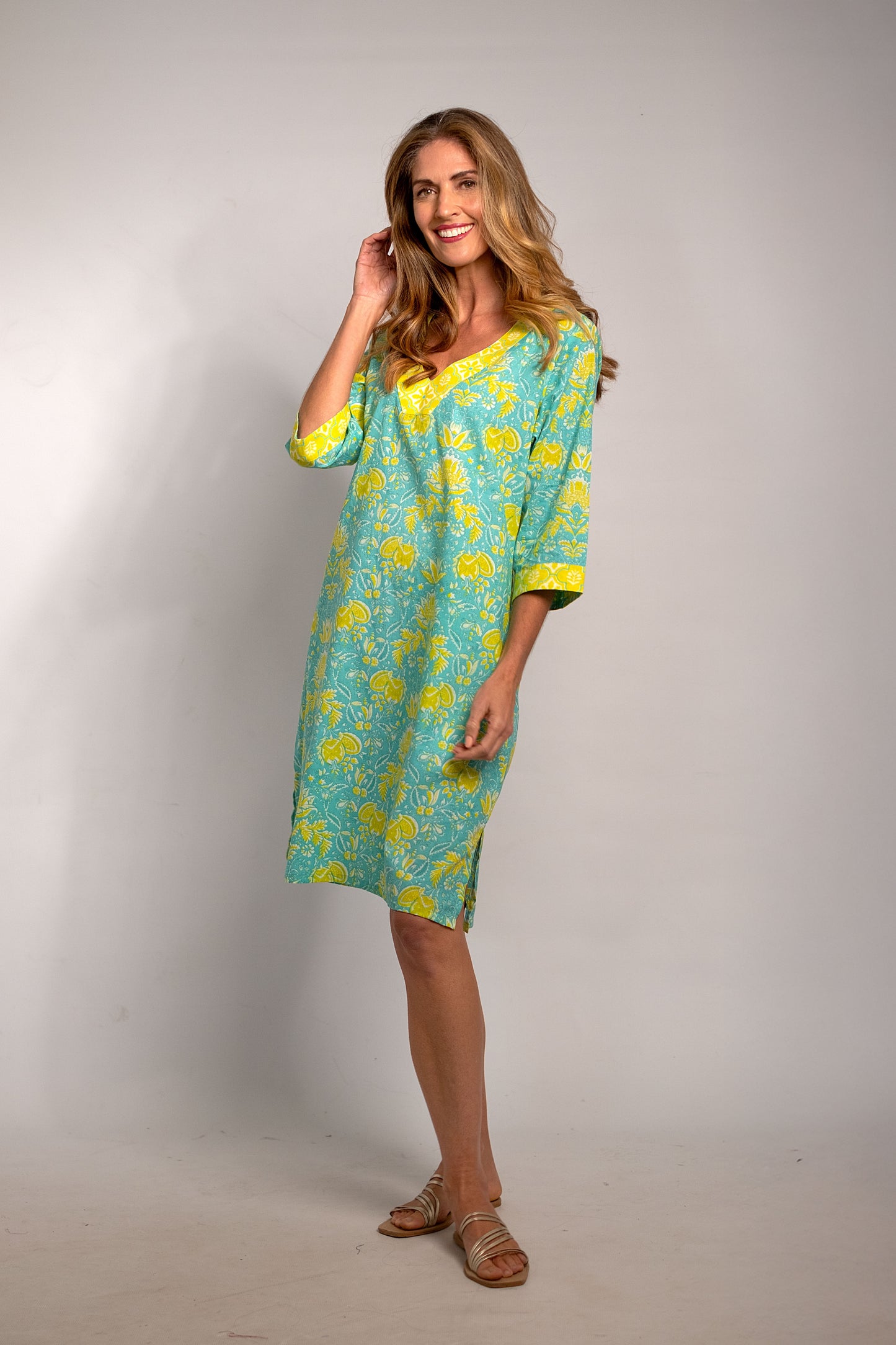 V-neck Tunic Turquoise & Lime