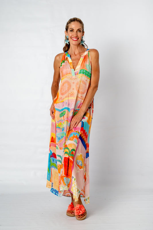 Sunshine Bliss Dress Peach Palms