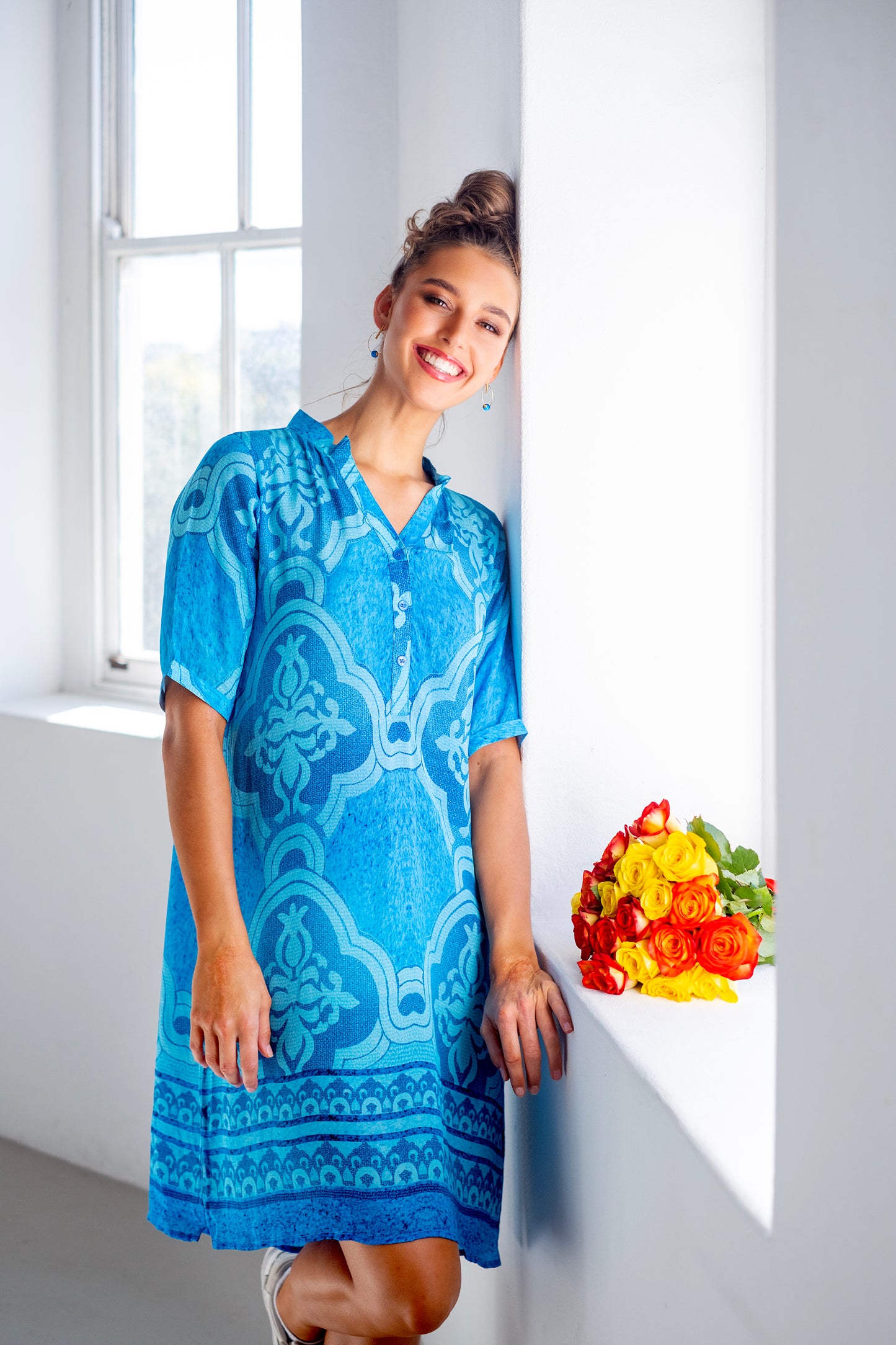 Mira Dress Aqua Blue Paisley