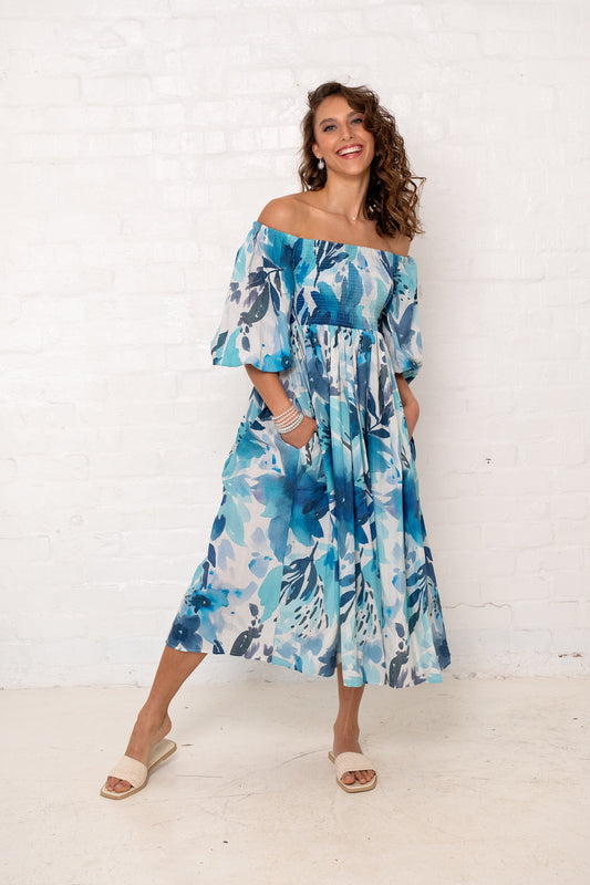 Donna Dress Blue Flower Garden