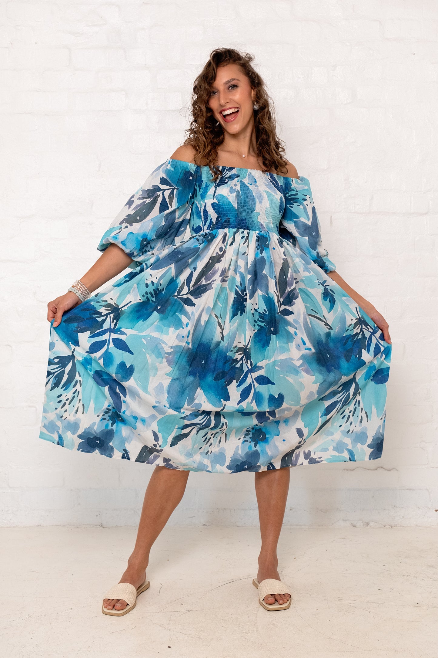 Donna Dress Blue Flower Garden