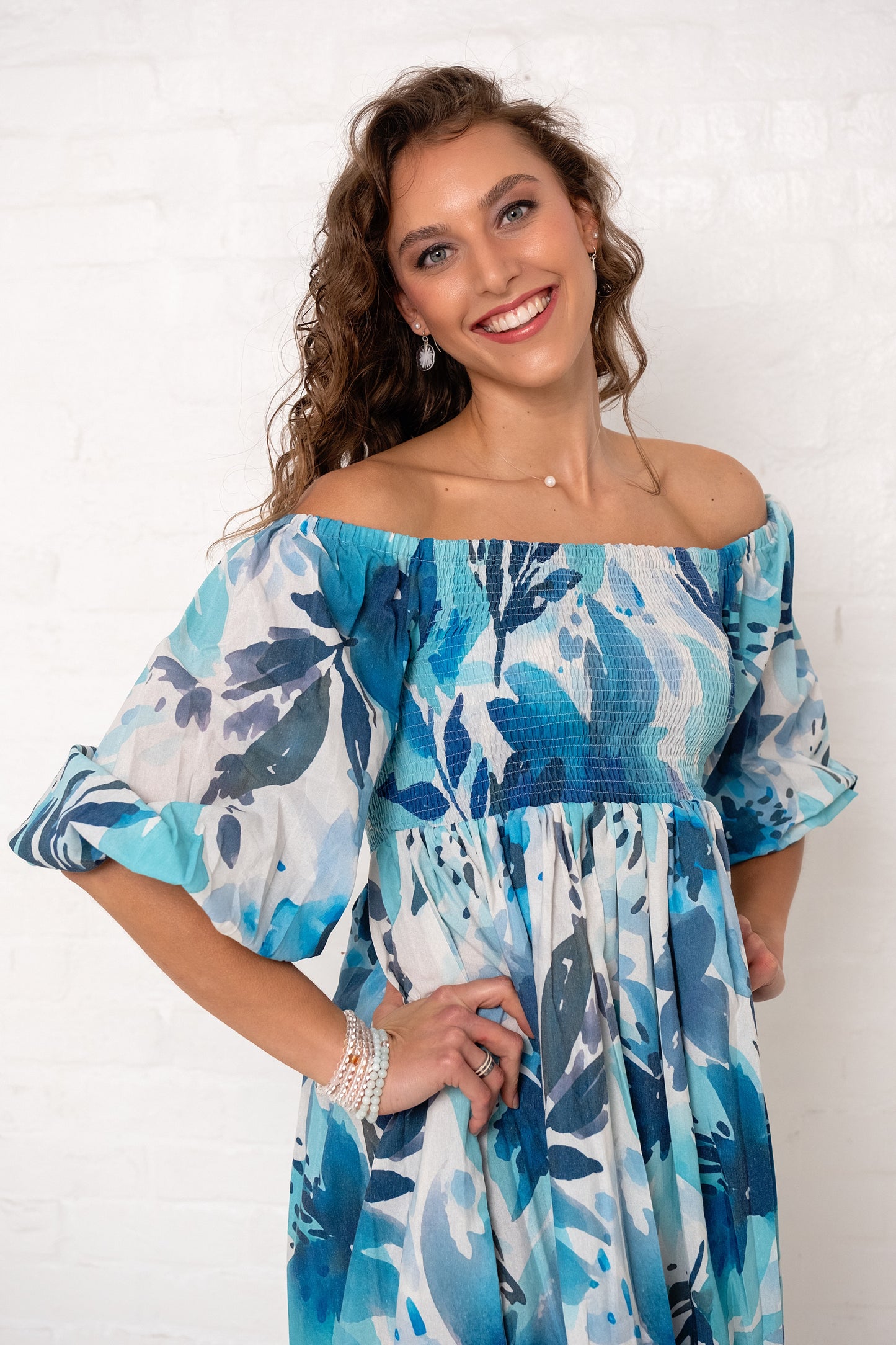 Donna Dress Blue Flower Garden