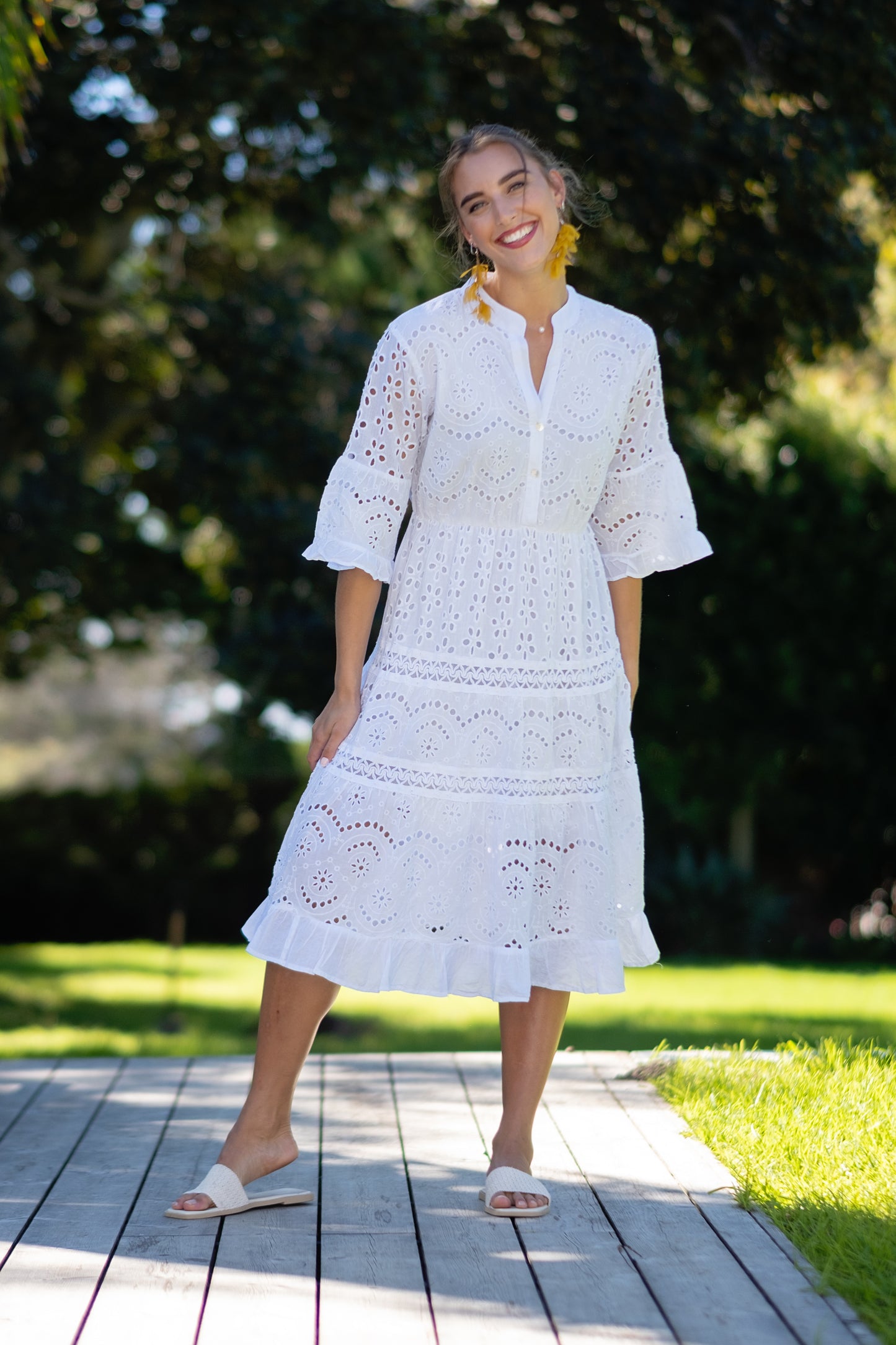 Darya Dress Mist White in Anglaise