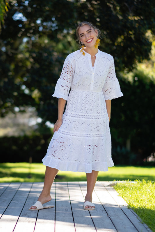 Darya Dress Mist White in Anglaise