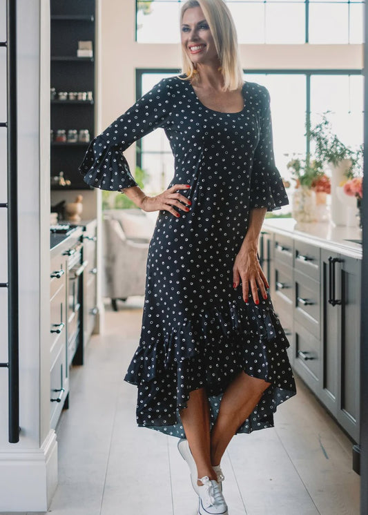 Sally Dress Black & White Circles